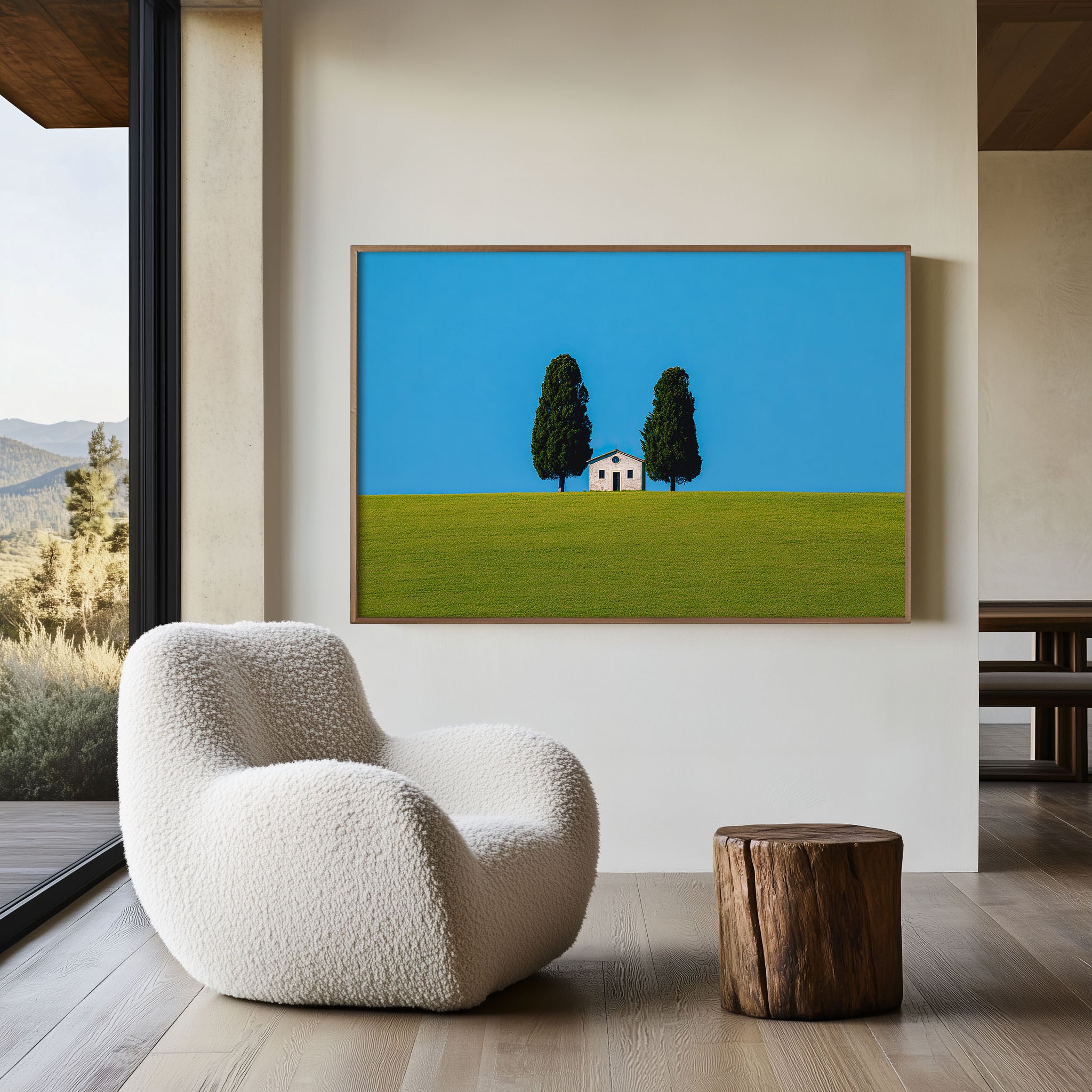 Tuscany Hilltop House Cypress Blue Sky Print