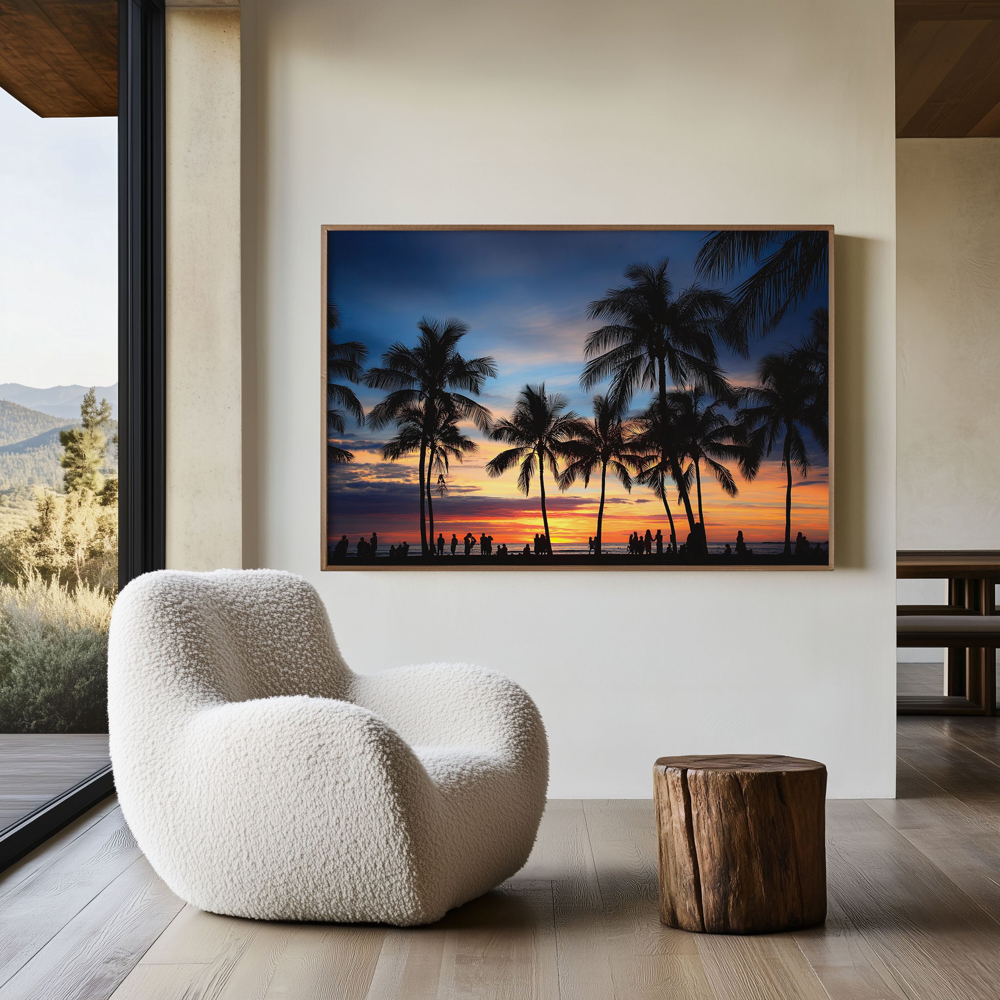 Waikiki Beach Sunset Print – Hawaii Palm Wall Art