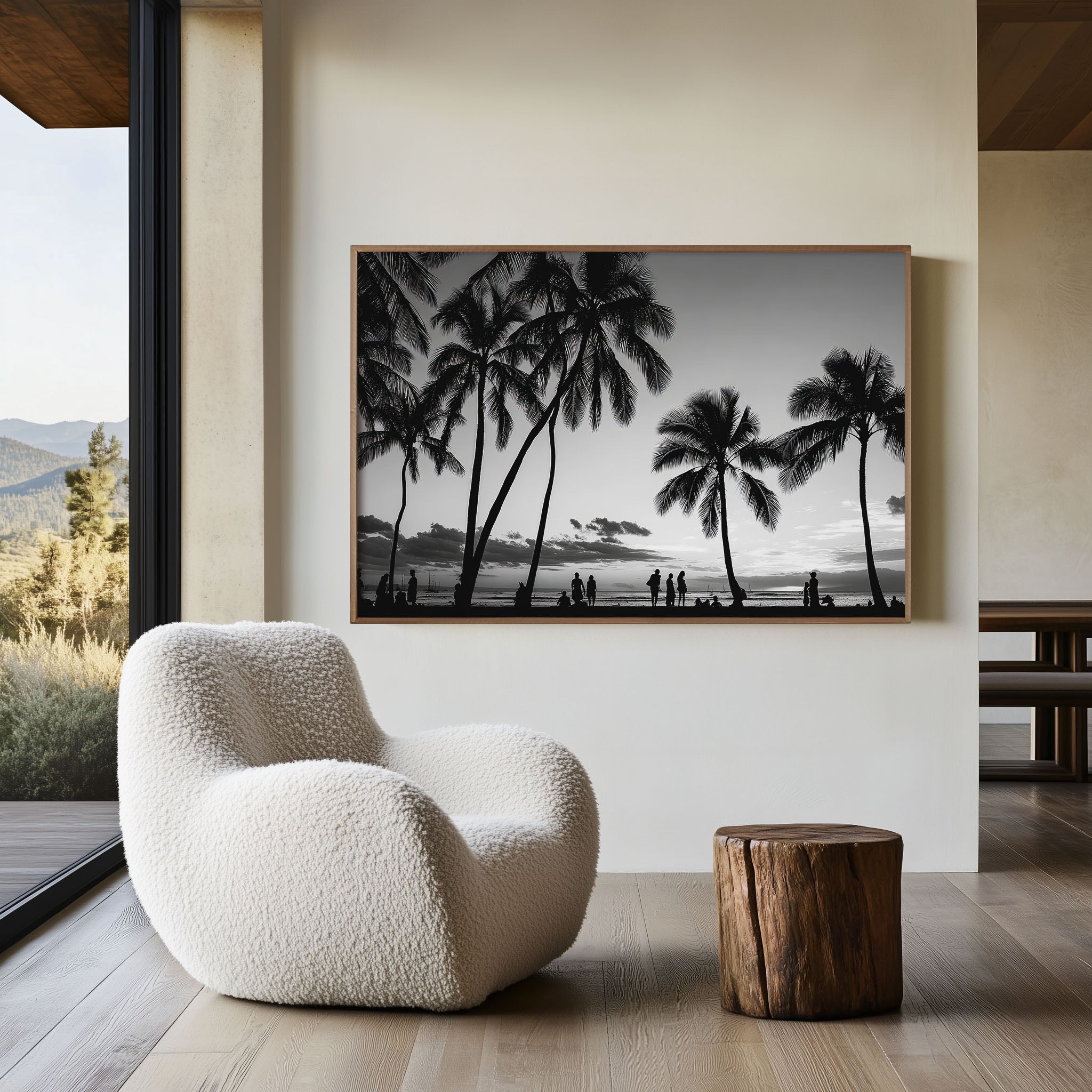 Waikiki Palm Silhouette Print – Black & White Hawaii Wall Art