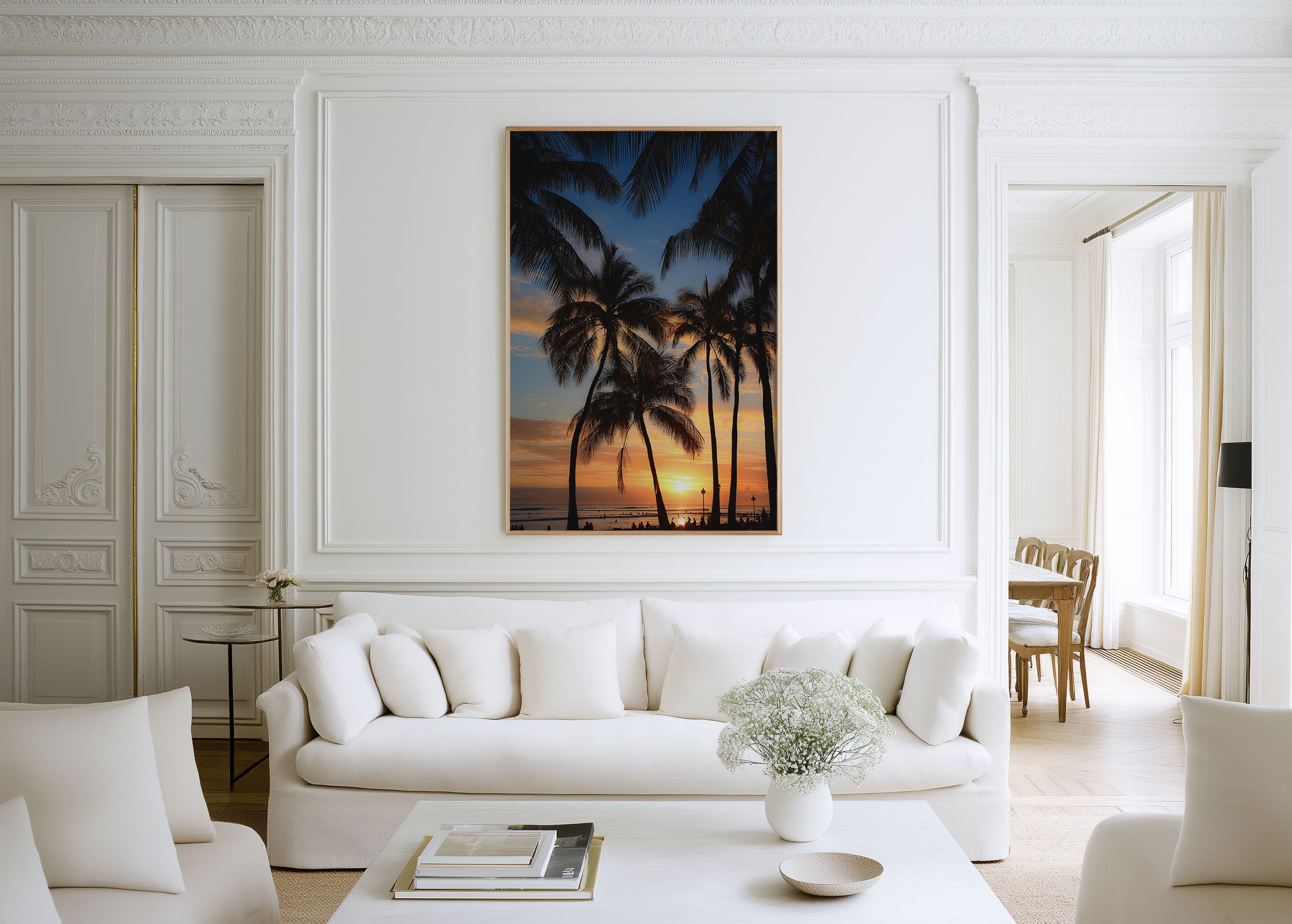 Waikiki Sunset Wall Art Print | Hawaii Palm Tree Photography | Tropical Beach Landscape Poster | Hawaiian Home Decor | Coastal Nature Print