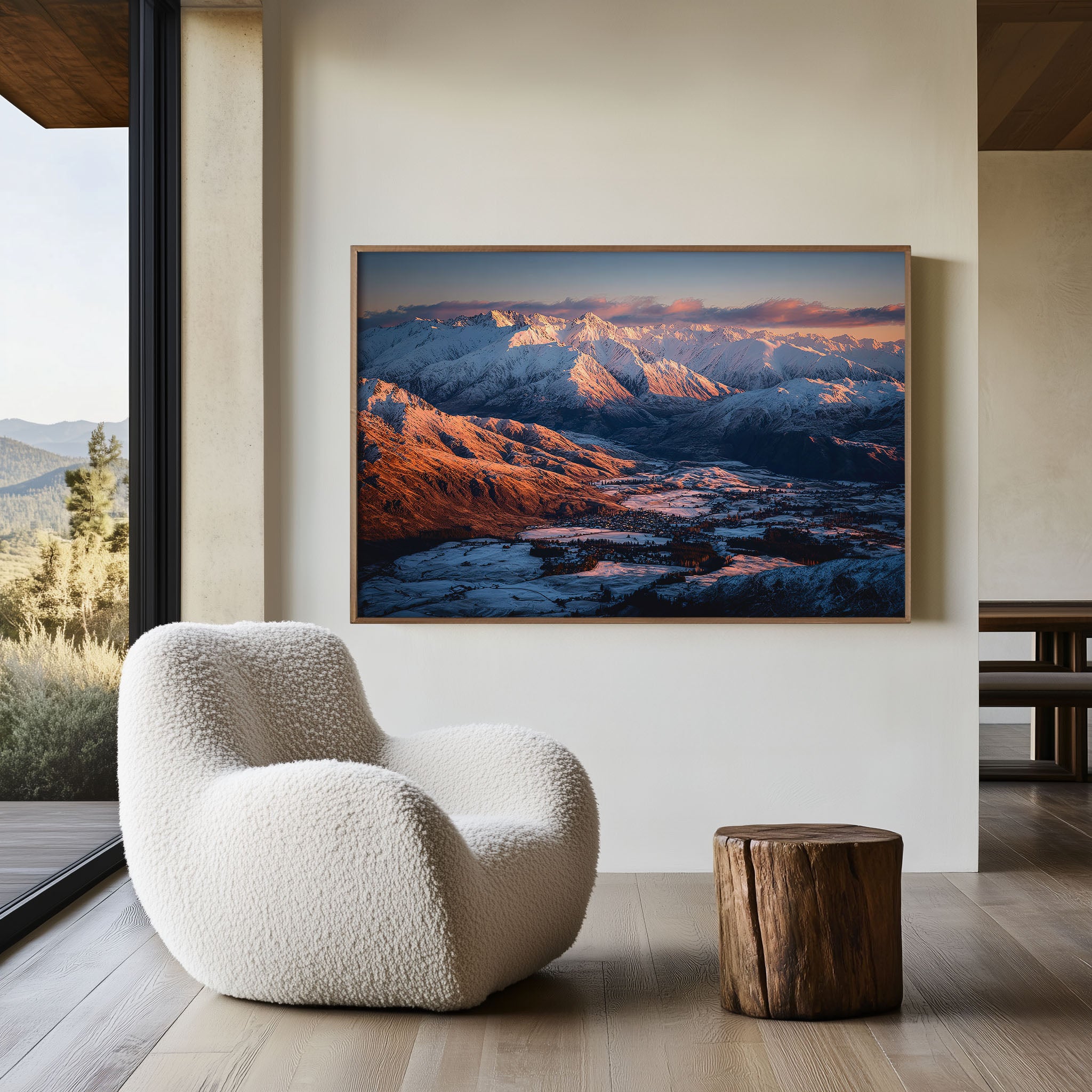 Wanaka Mountain Sunrise Wall Art Print – New Zealand Alpine Valley Landscape