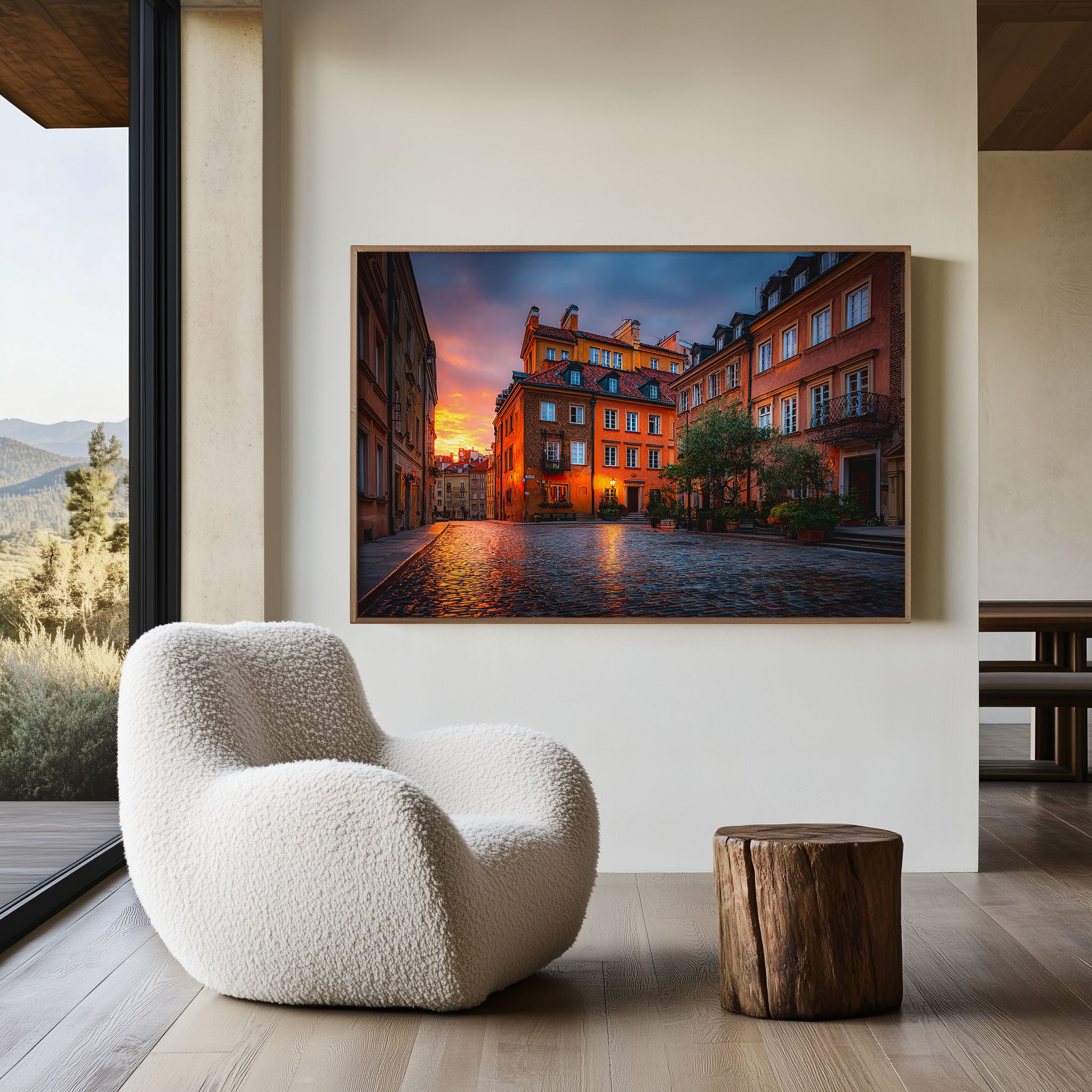 Warsaw Old Town Sunset Print – Poland Historic Street Wall Art