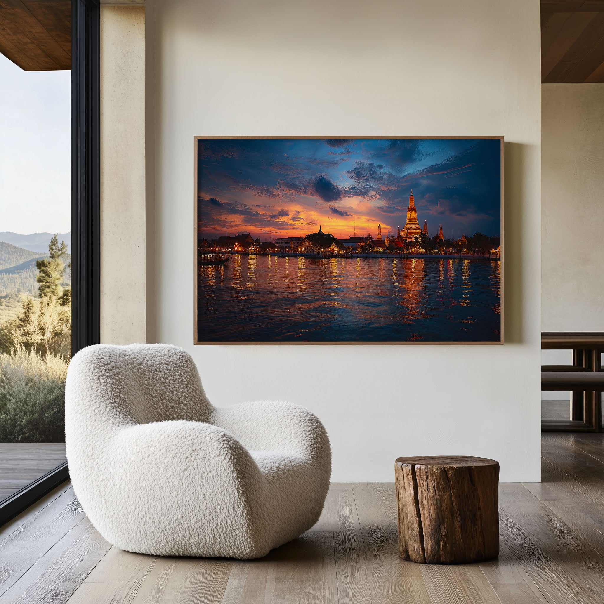 Wat Arun Bangkok Sunset Wall Art Print – Thailand Riverside Temple Canvas