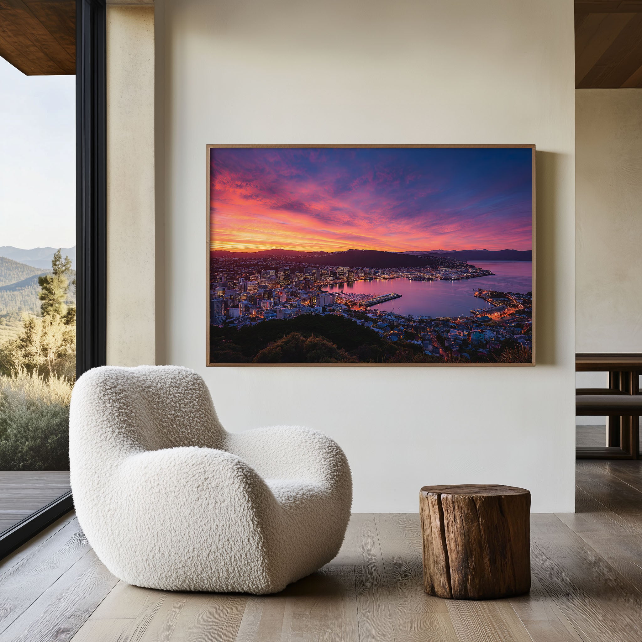 Wellington New Zealand Skyline Wall Art Print – Harbor Sunset Cityscape