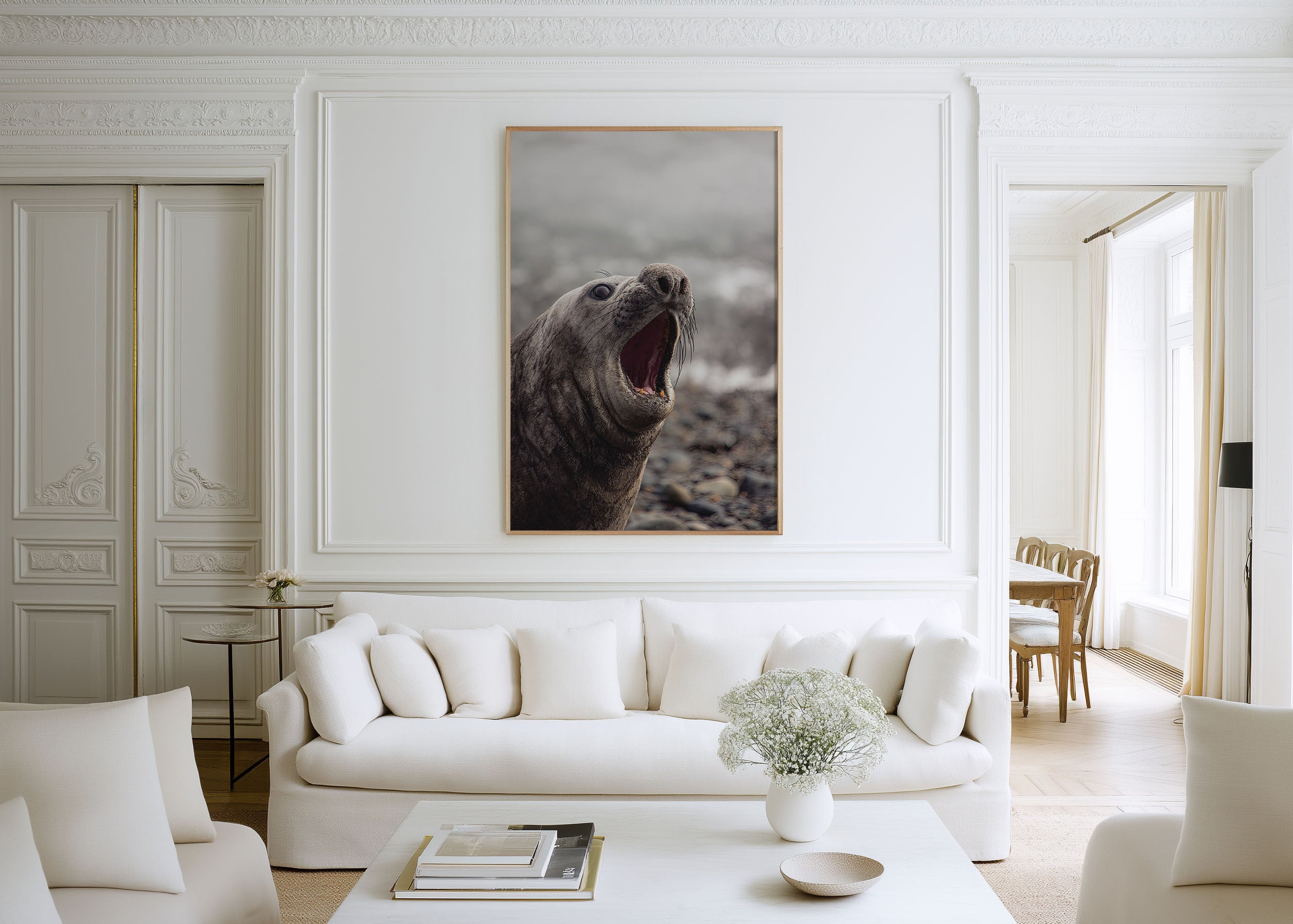 Elephant Seal Wall Art Print – Coastal Wildlife Canvas, Funny Animal Photography Decor