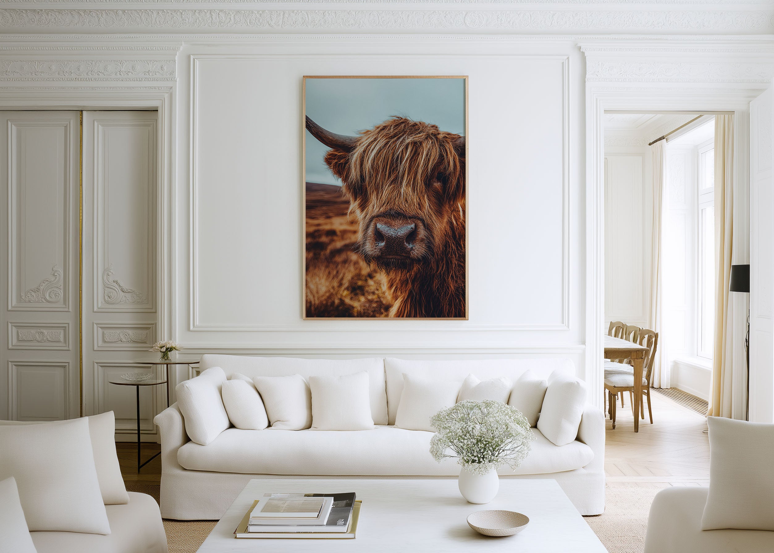Highland Cow Portrait Wall Art Print | Scottish Highland Cattle Photography | Fluffy Hairy Coo Scotland Poster