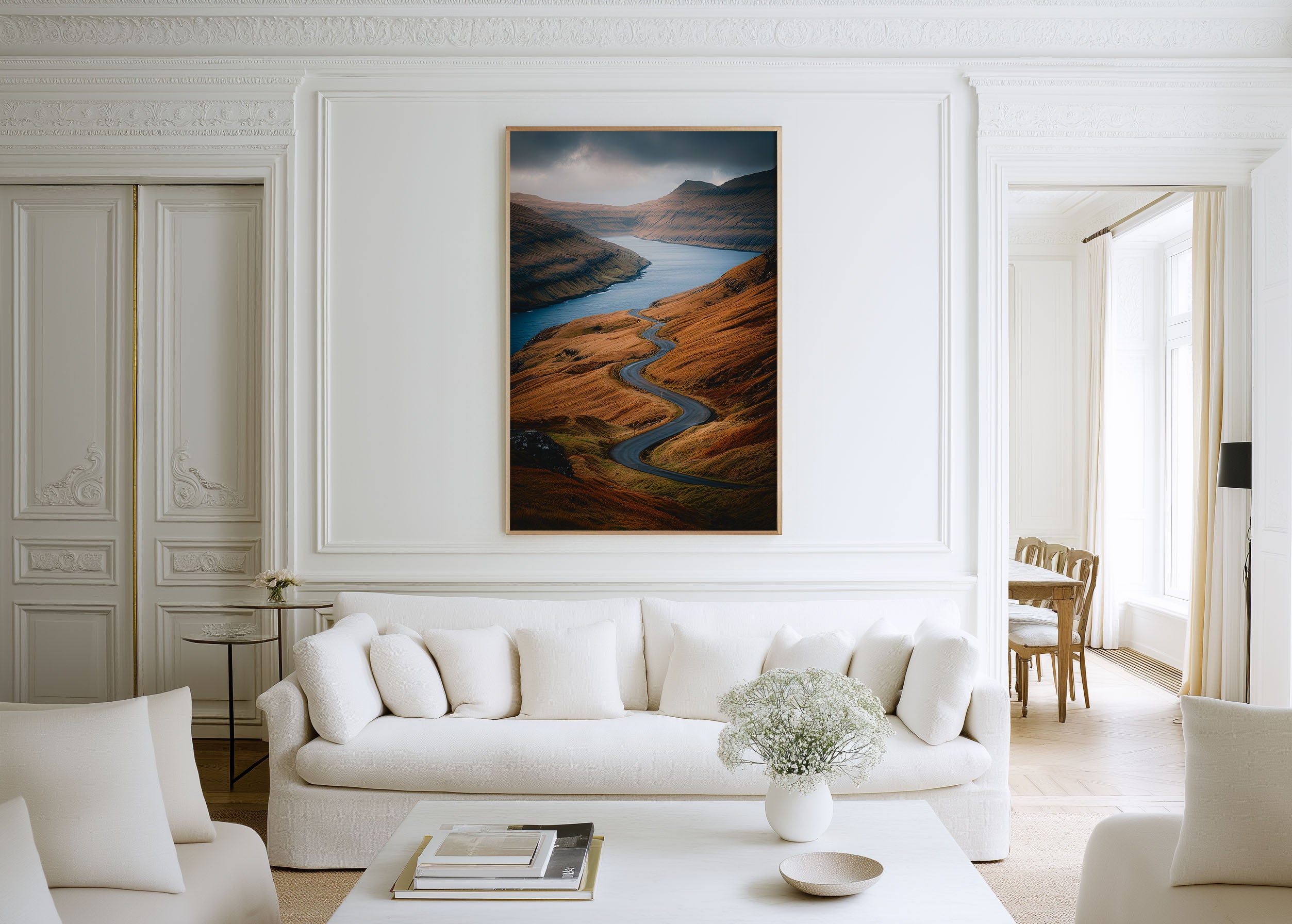 Faroe Islands Winding Road Fjord Wall Art Print | Nordic Landscape Photography | Dramatic Hillside Coastal Drive Poster