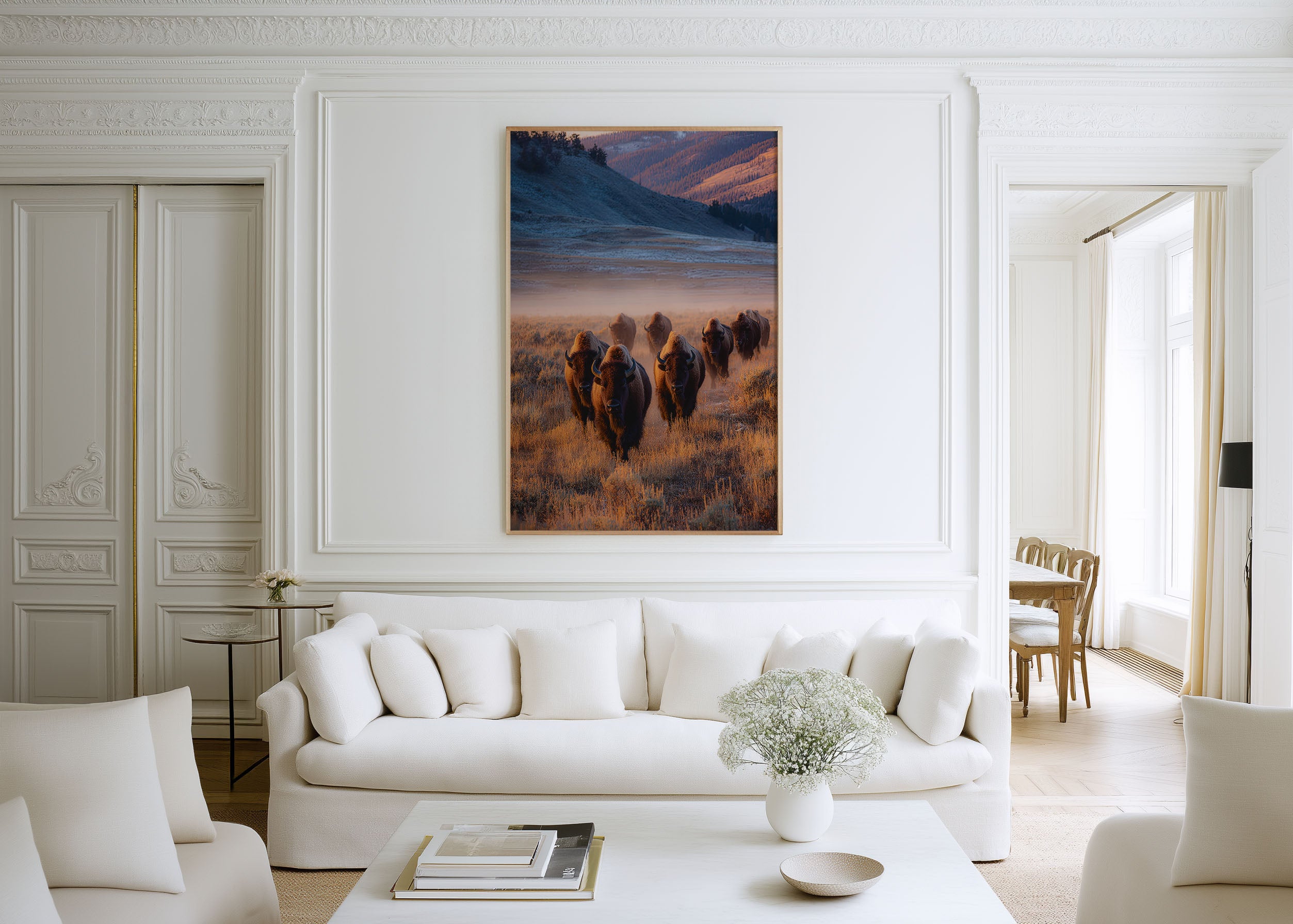 Yellowstone Bison Wall Art Print – American Wildlife Canvas & Framed Golden Hour Landscape Decor