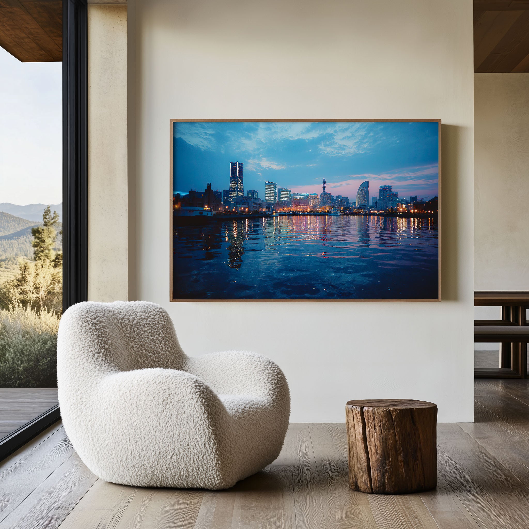 Yokohama Minato Mirai Skyline Wall Art Print, Japan Harbor Night Cityscape