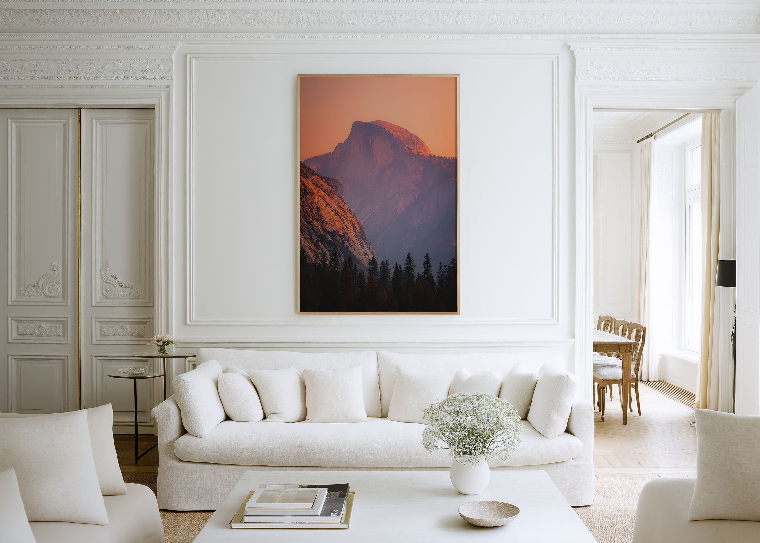 Yosemite Half Dome Sunset Glow Wall Art Print | Pink Sky Photography | California National Park Poster | Alpenglow Mountain Nature Print | Warm Tones Home Decor