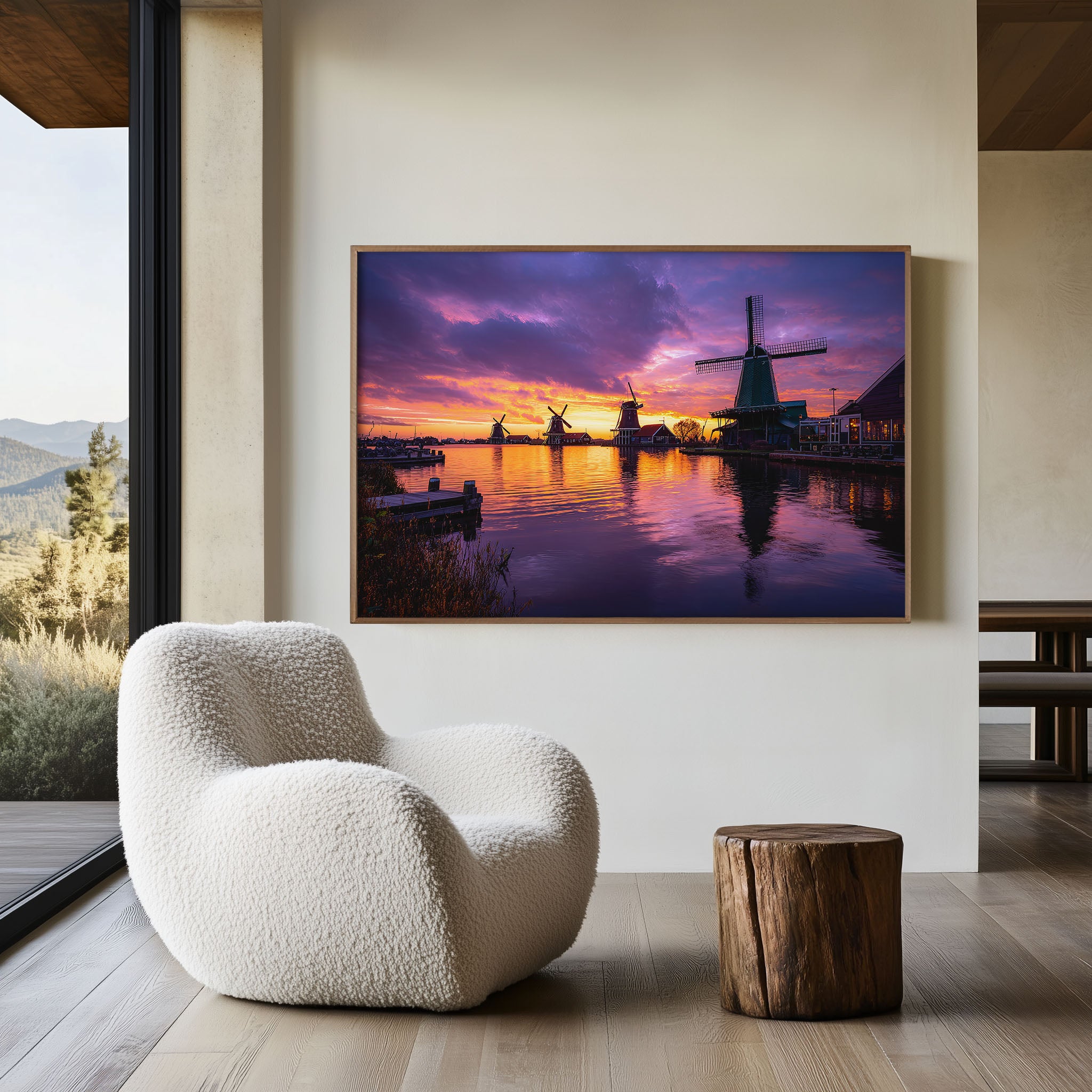 Zaanse Schans Windmills Sunset Print – Netherlands Landscape Wall Art