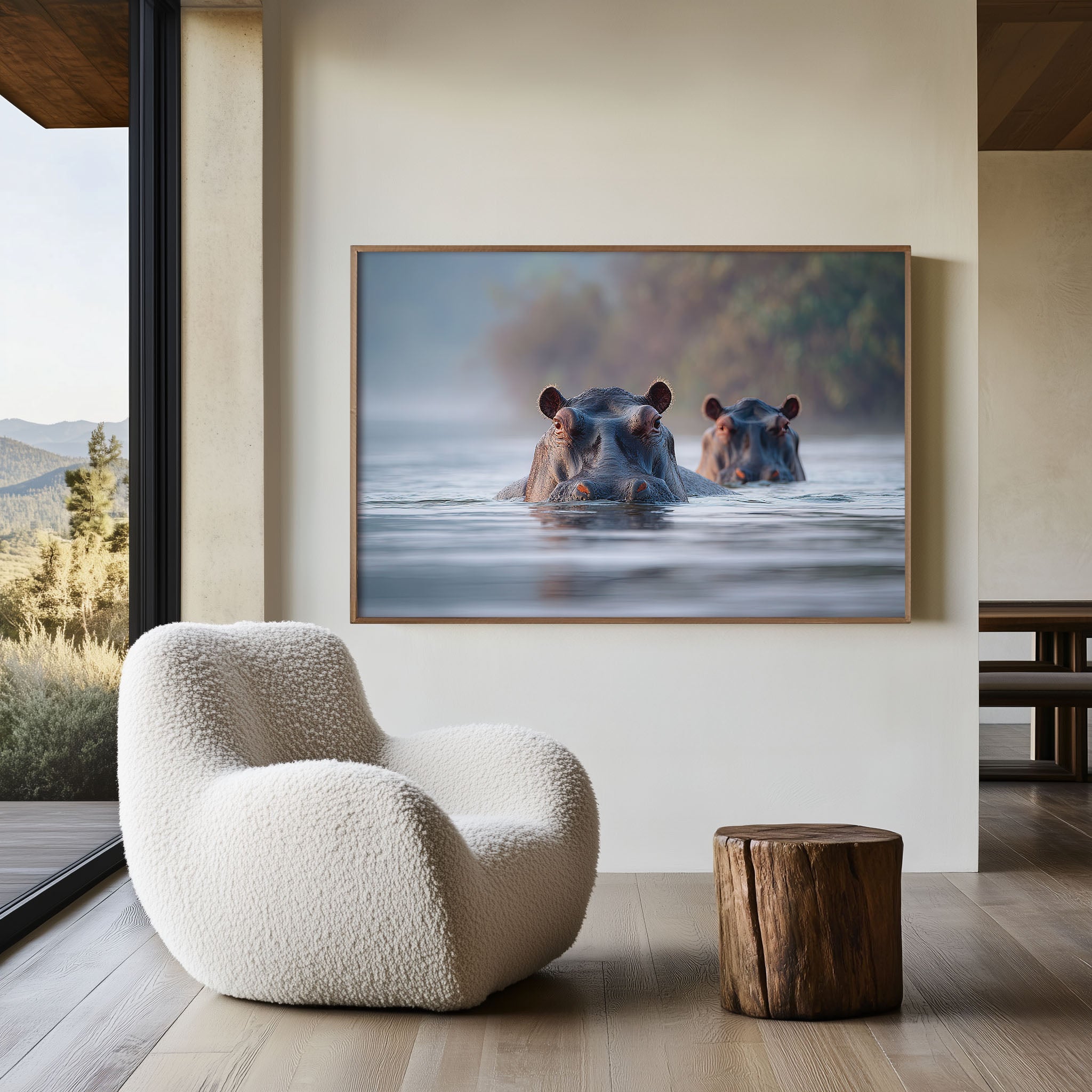 Zambezi Hippos Wall Art – African River Wildlife Photography Print