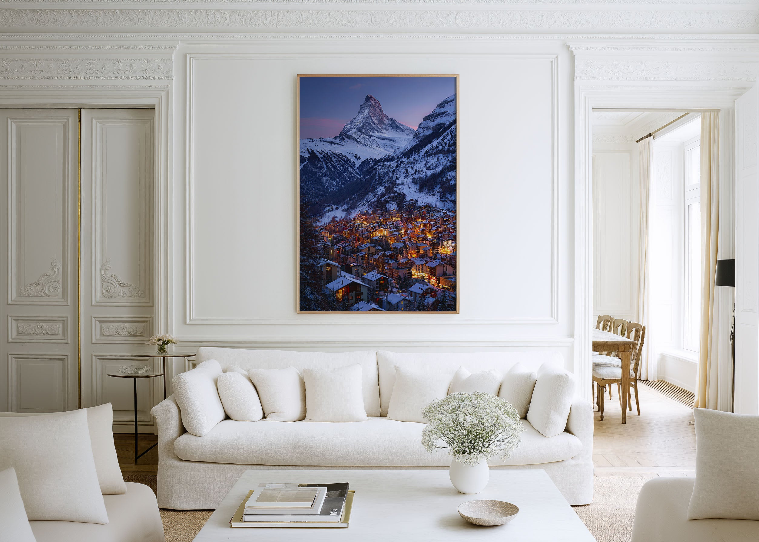 Zermatt Village Matterhorn Wall Art Print | Switzerland Winter Night Photography | Alpine Town Twilight Poster | Swiss Mountain Home Decor | European Travel Print