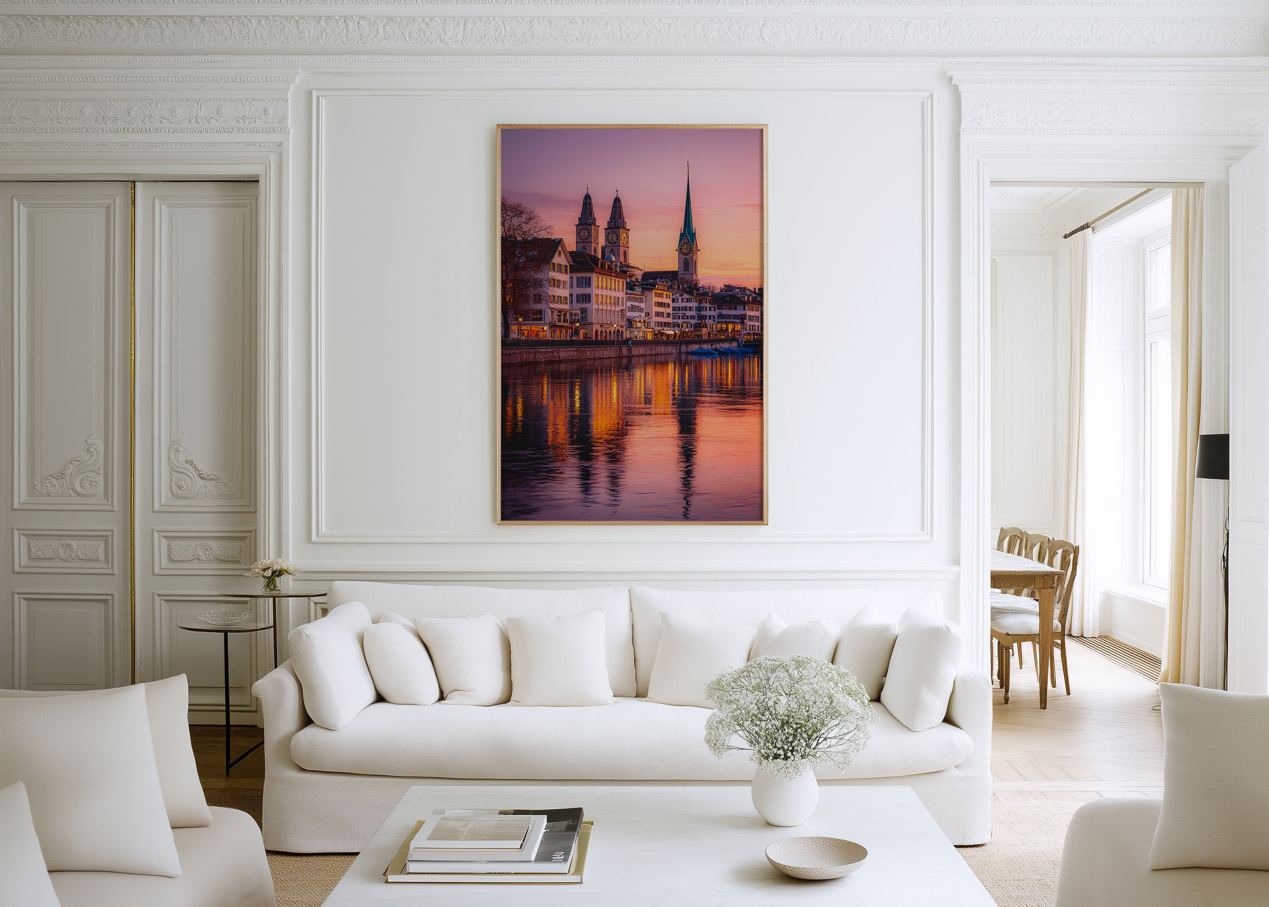 Zurich Old Town Sunset Wall Art | Grossmünster Fraumünster Limmat River Switzerland Print | Travel Photography Poster