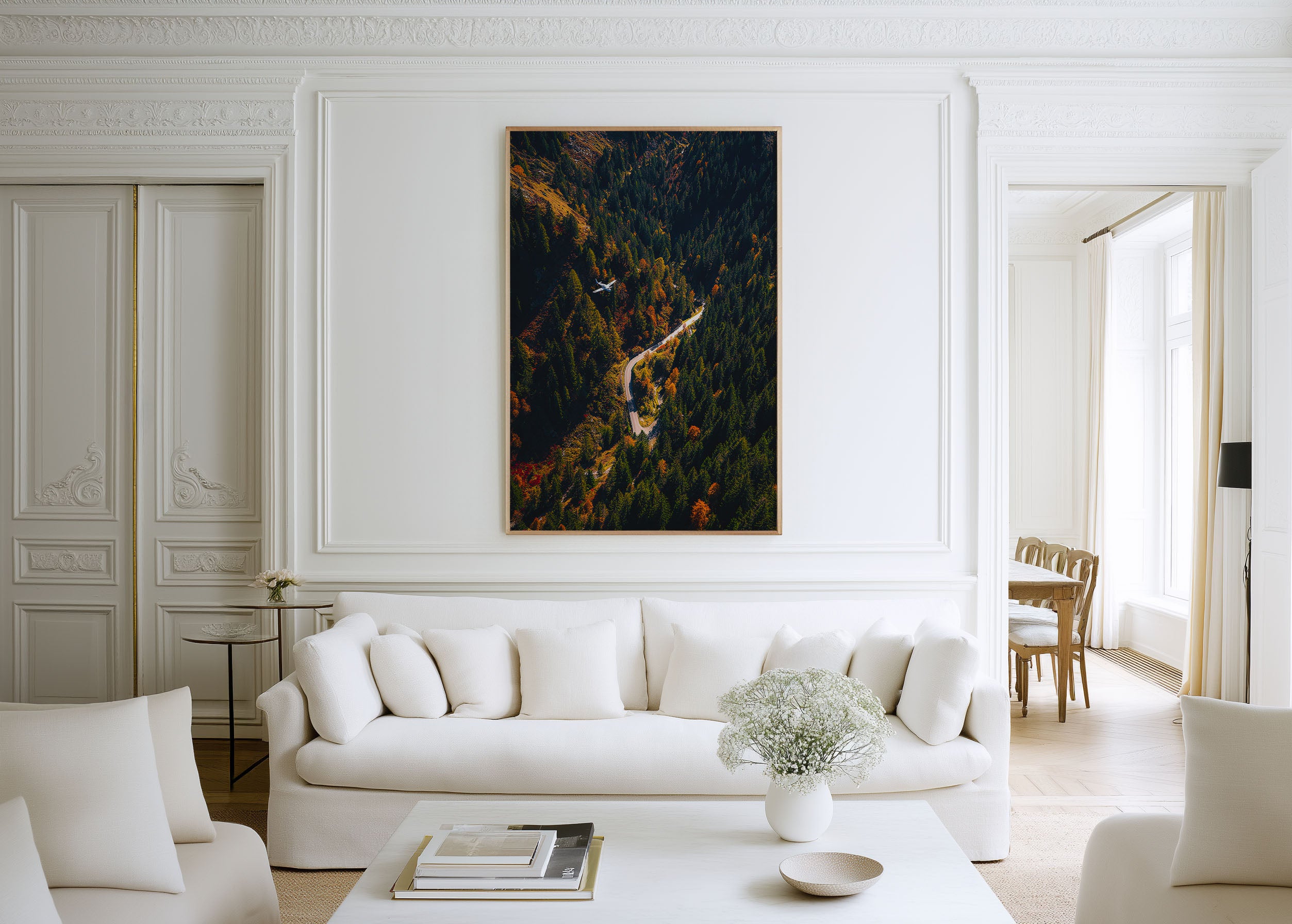 Aerial Autumn Alpine Road Small Plane Wall Art Print | European Mountain Forest Photography | Overhead Winding Road Poster