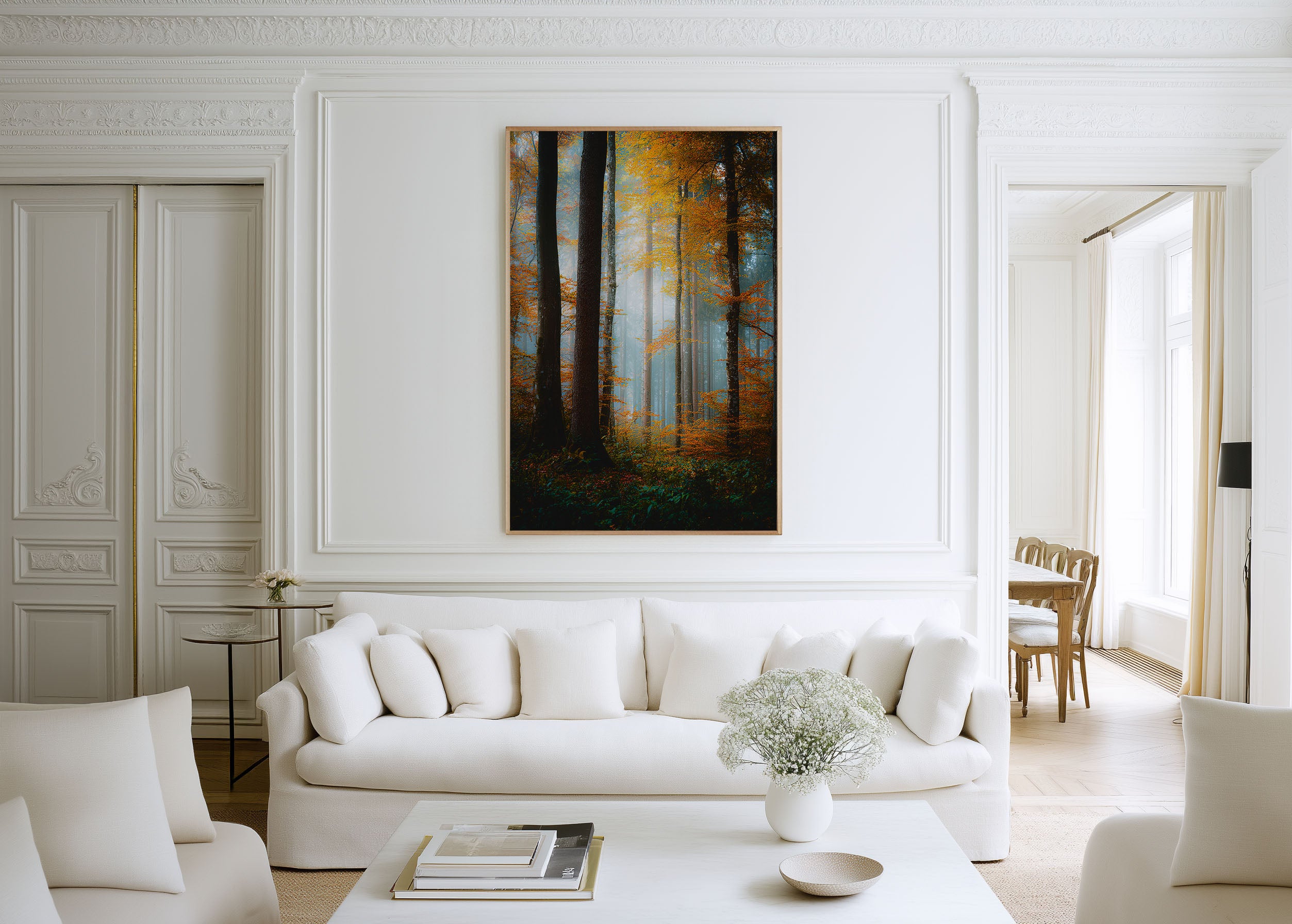 Misty Autumn Forest Print | Golden Fall Woodland Fog Wall Art | European Forest Photography