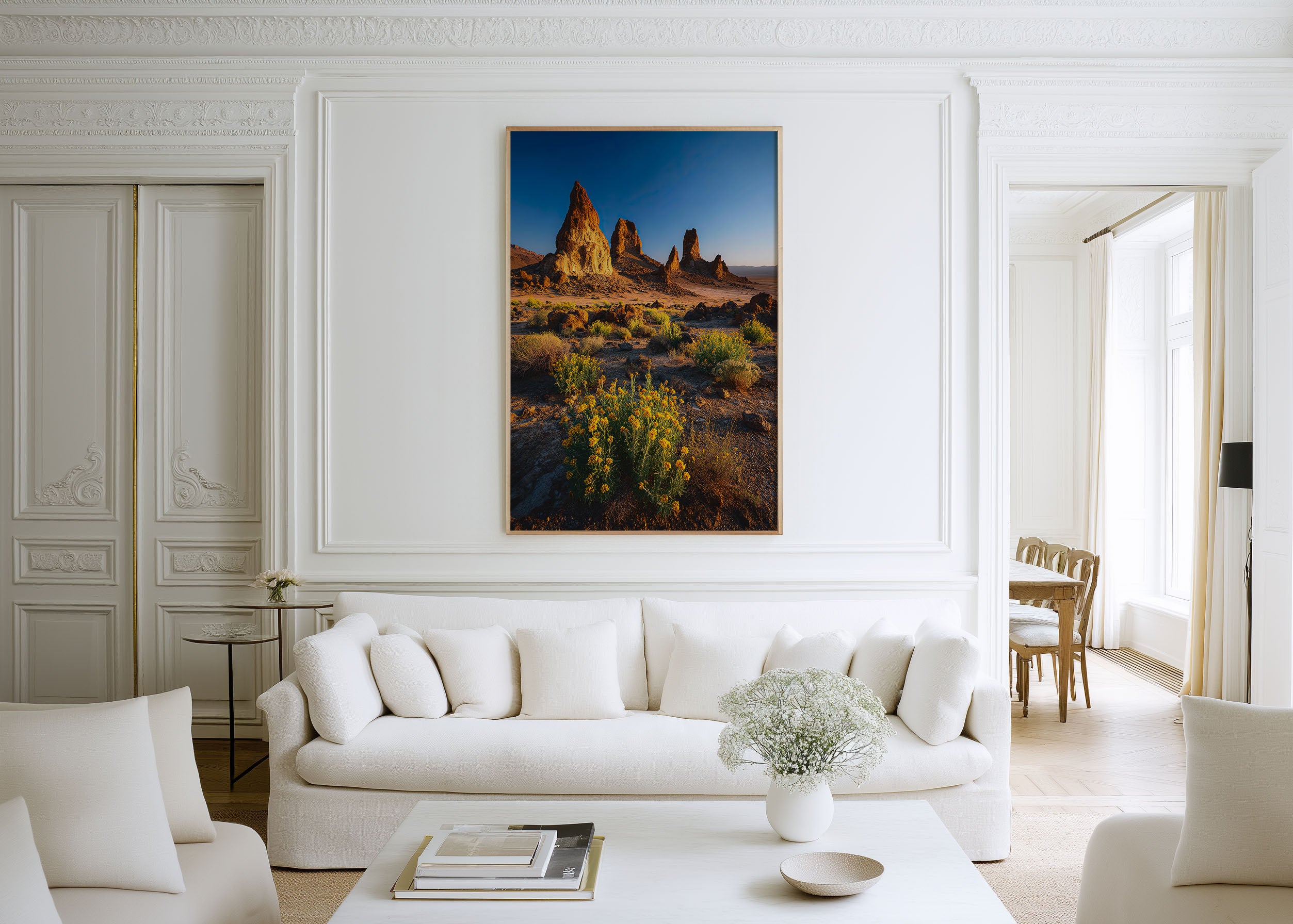 Trona Pinnacles Desert Wildflowers Print | California Desert Wall Art | Mojave Rock Spires Landscape Photography Poster
