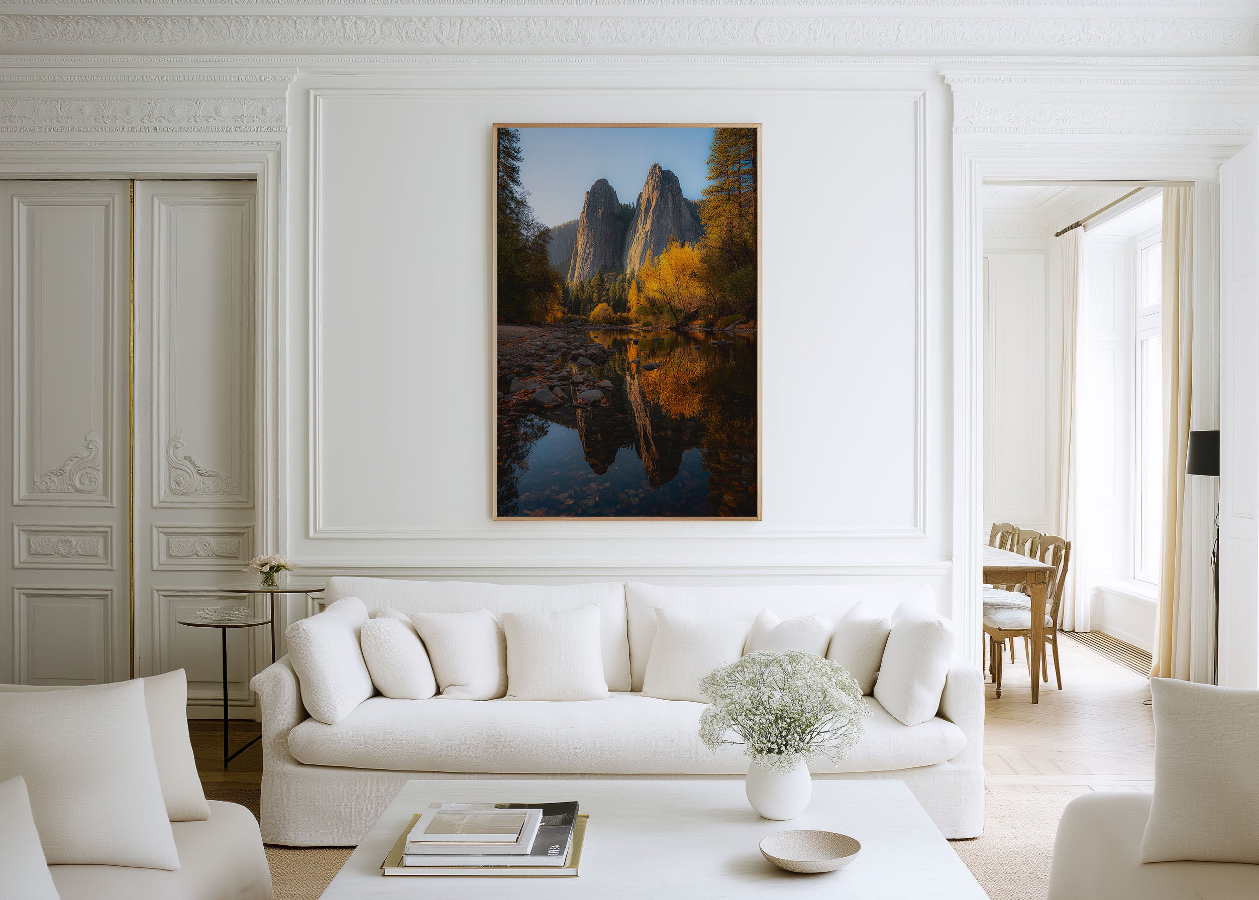 Cathedral Rocks Yosemite Autumn Reflection Print | Yosemite Valley Fall Wall Art | Cathedral Spires Merced River Autumn Landscape Photography Poster