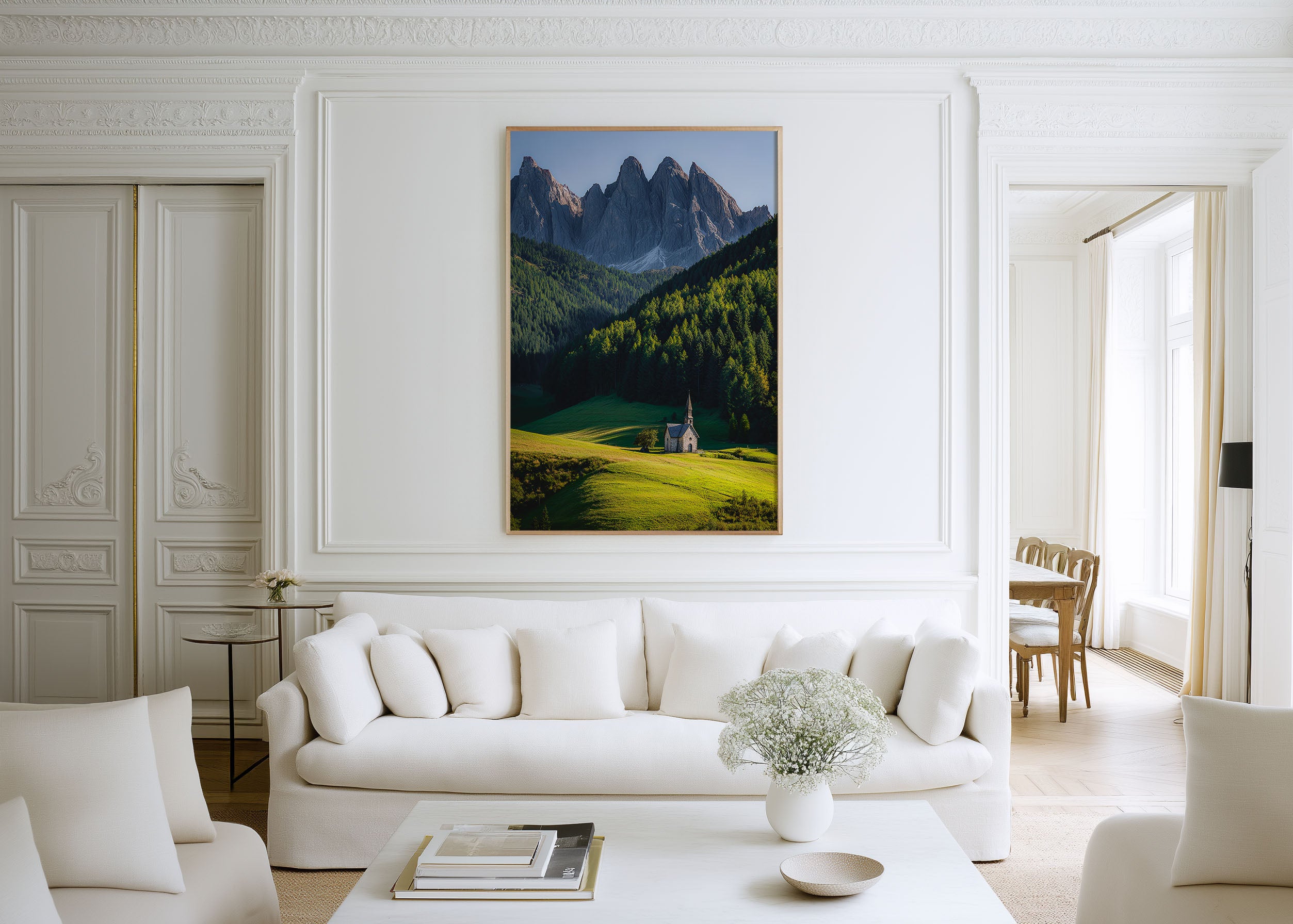 Val di Funes Dolomites Chapel Print | Santa Maddalena Church Wall Art | Odle Peaks Green Meadow Dolomites Landscape Photography Poster