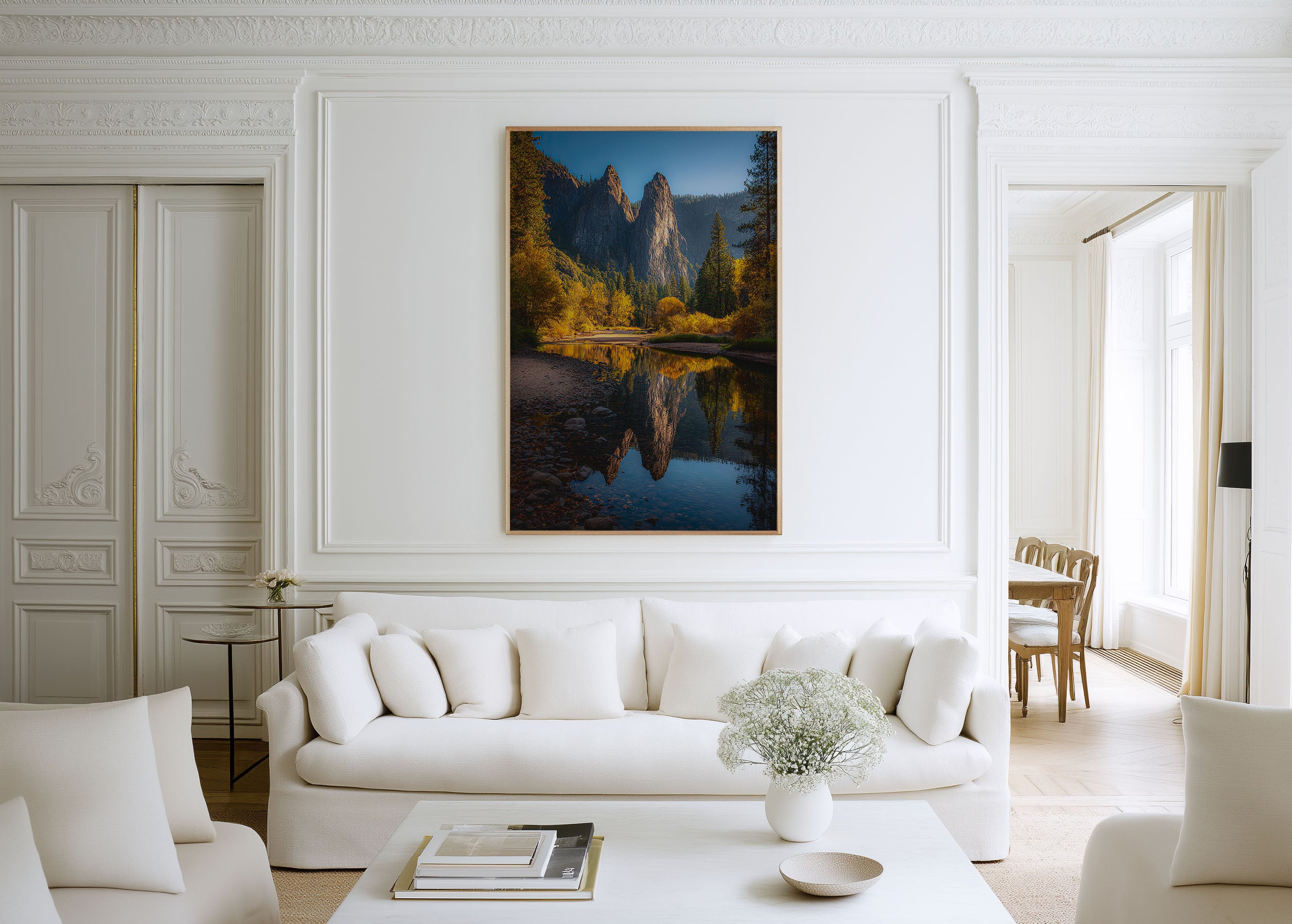 Sentinel Rock Yosemite Autumn Reflection Print | Yosemite Valley Fall River Wall Art | Merced River Golden Autumn Spires Landscape Photography Poster