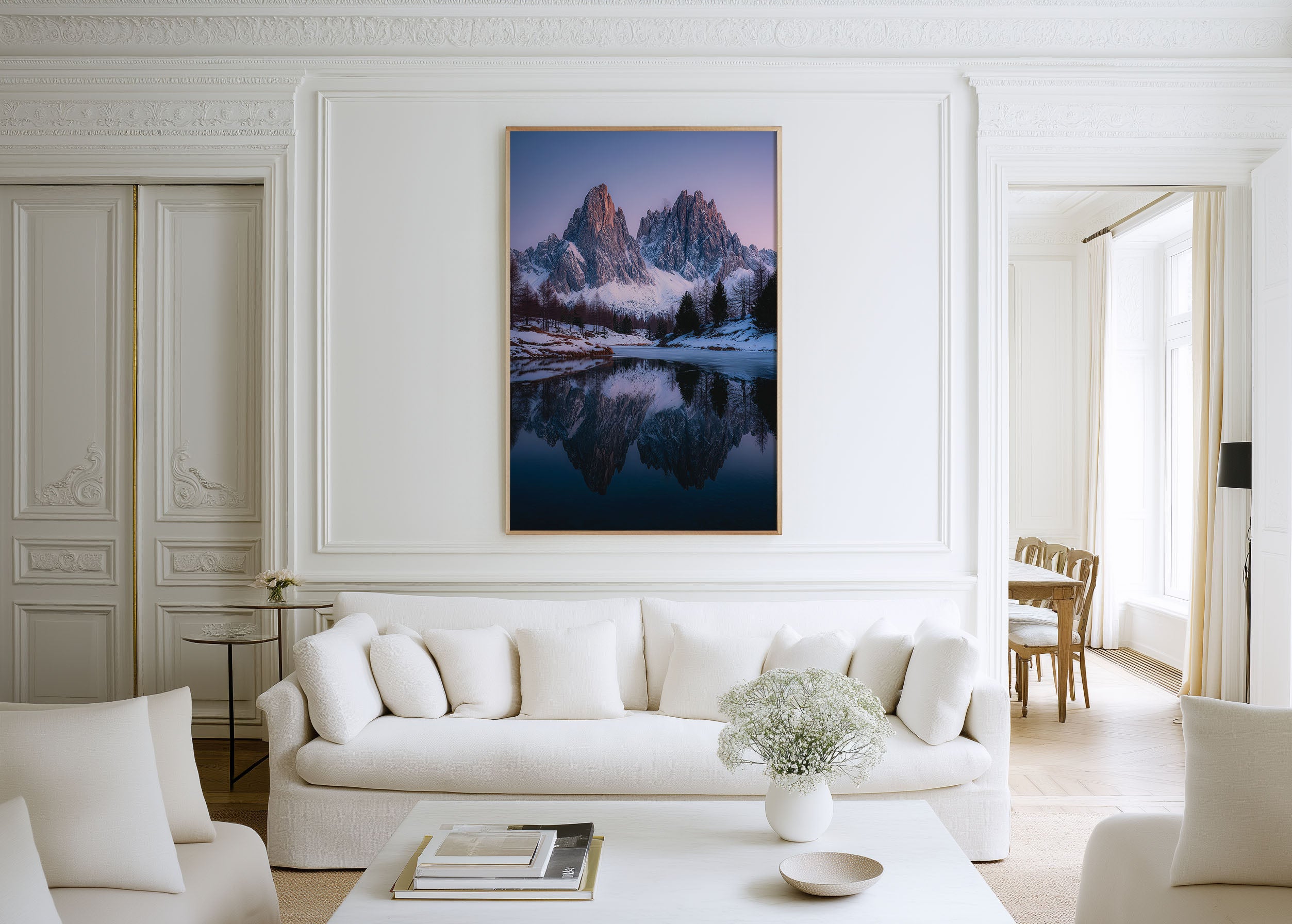 Cadini di Misurina Dolomites Winter Reflection Print | Italian Alps Snow Lake Wall Art | Dolomites Pink Twilight Frozen Lake Landscape Photography Poster