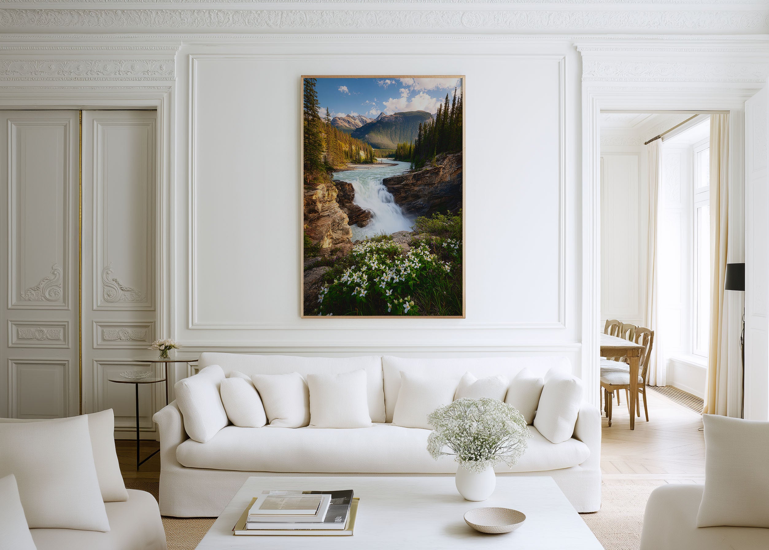 Athabasca Falls Jasper Print | Canadian Rockies Waterfall Wall Art | Alberta Wildflower Photography