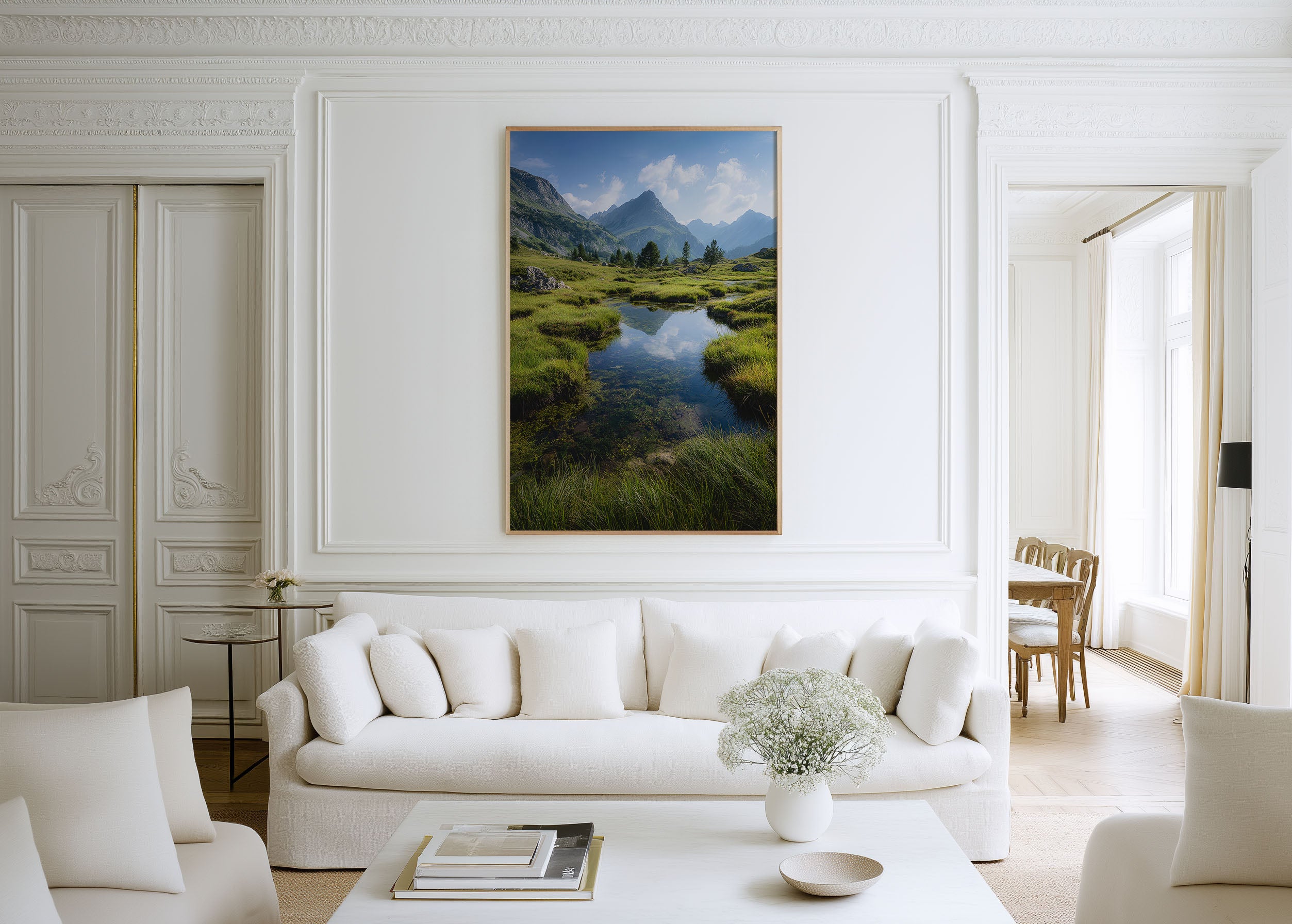 Alpine Meadow Print | Mountain Wetland Wall Art | Swiss Alps Summer Landscape | Green Nature Photography Poster