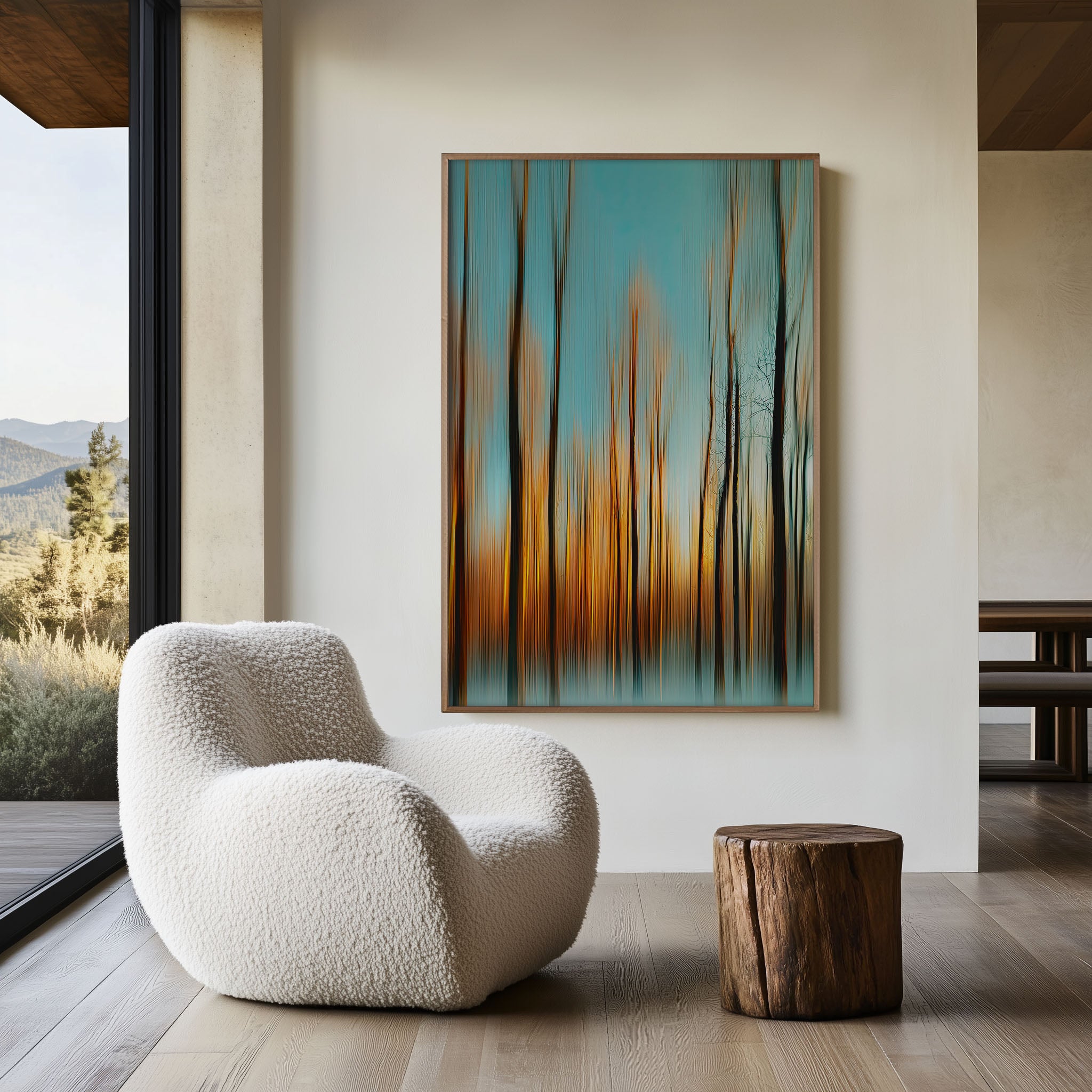 Abstract Forest Motion Wall Art – Modern Nature Canvas Print, Minimalist Landscape Decor