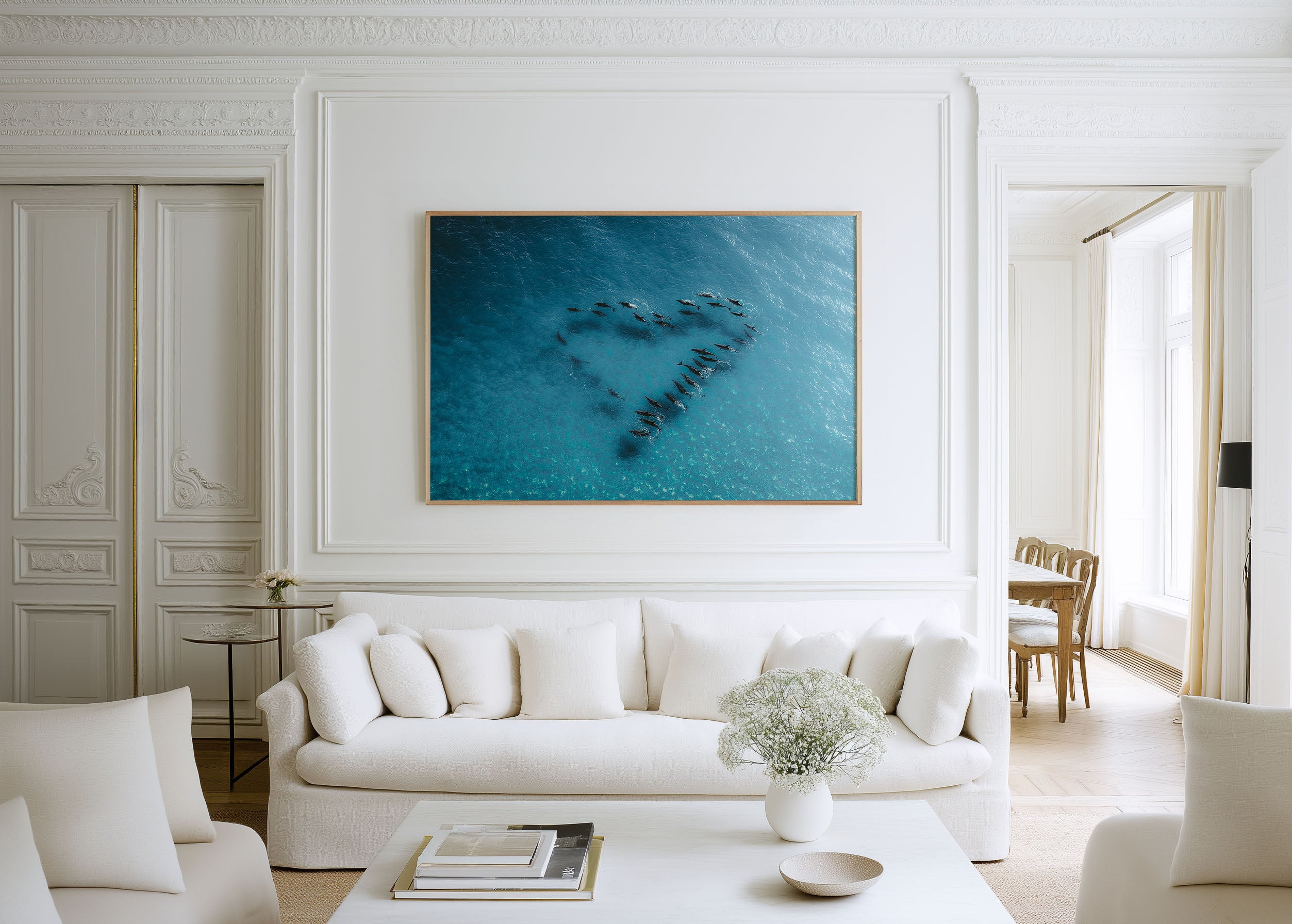 Dolphin Heart Formation Aerial Ocean Wall Art Print