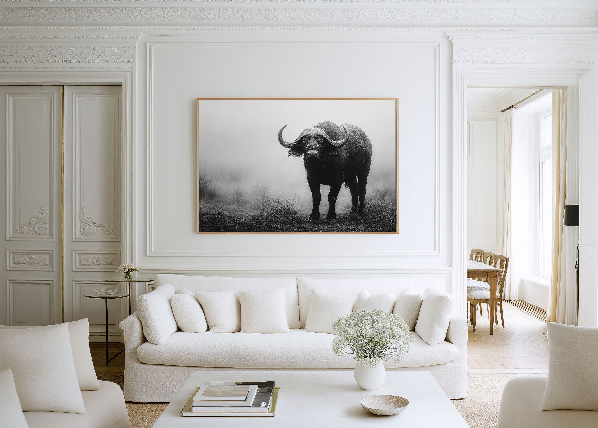 African Buffalo Black & White Wildlife Wall Art