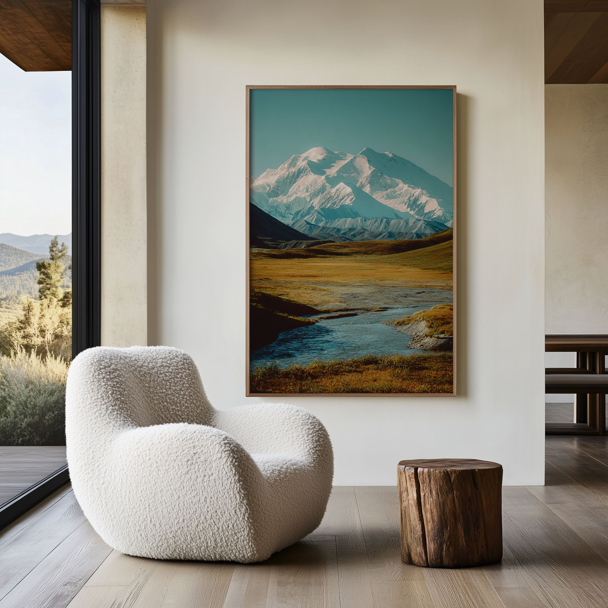 Alaska Snow Mountain River Wall Art Print | Scenic Wilderness Canvas