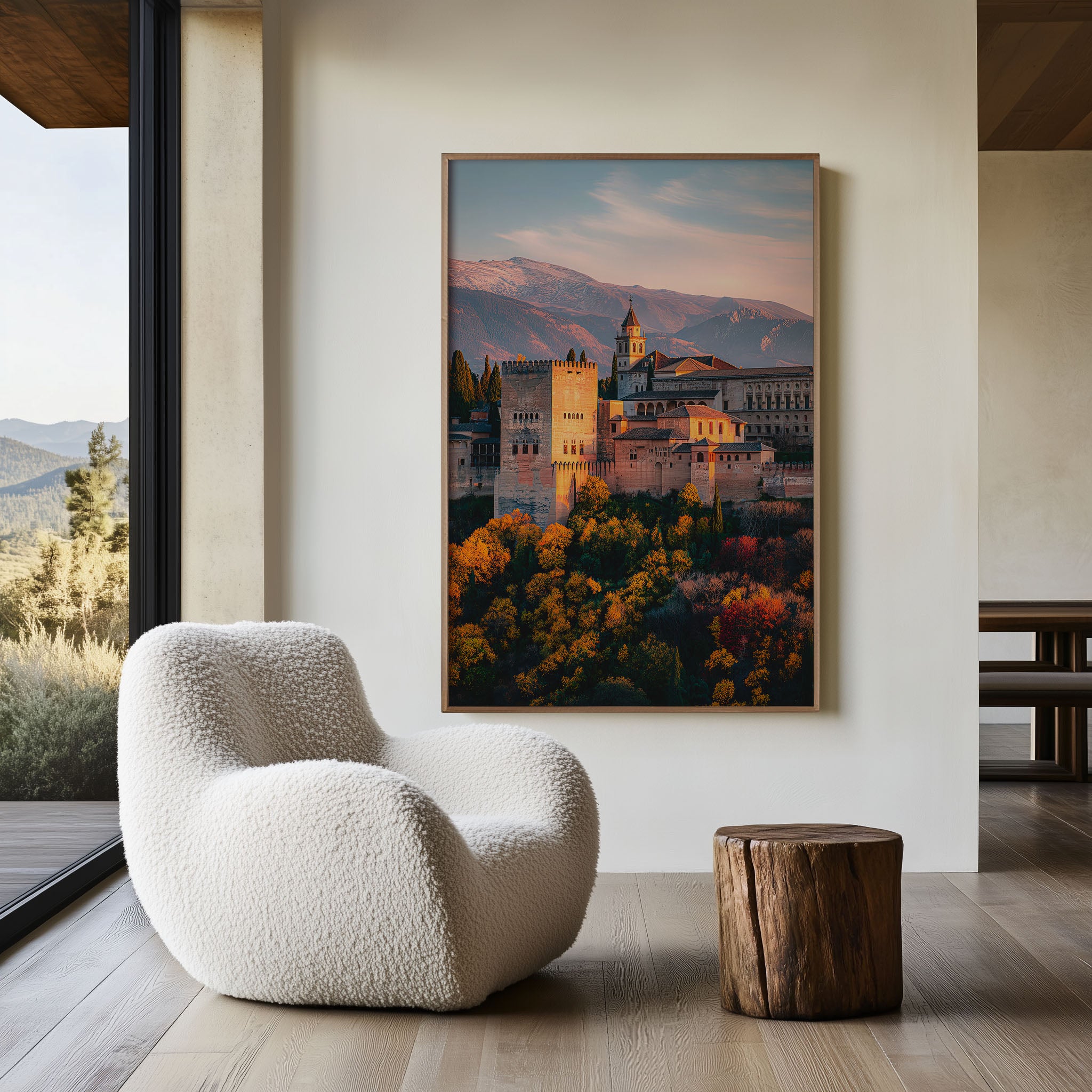 Alhambra Sunset Wall Art – Golden Hour Spanish Architecture Canvas Print, Luxury Travel Decor