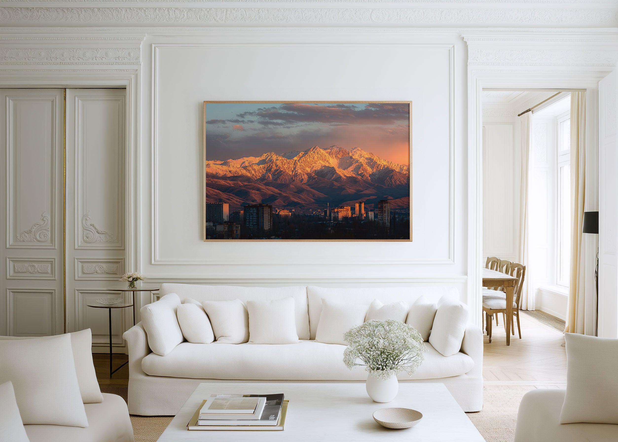 Almaty Kazakhstan Wall Art | Zailiyskiy Alatau Snow Mountain Cityscape Print