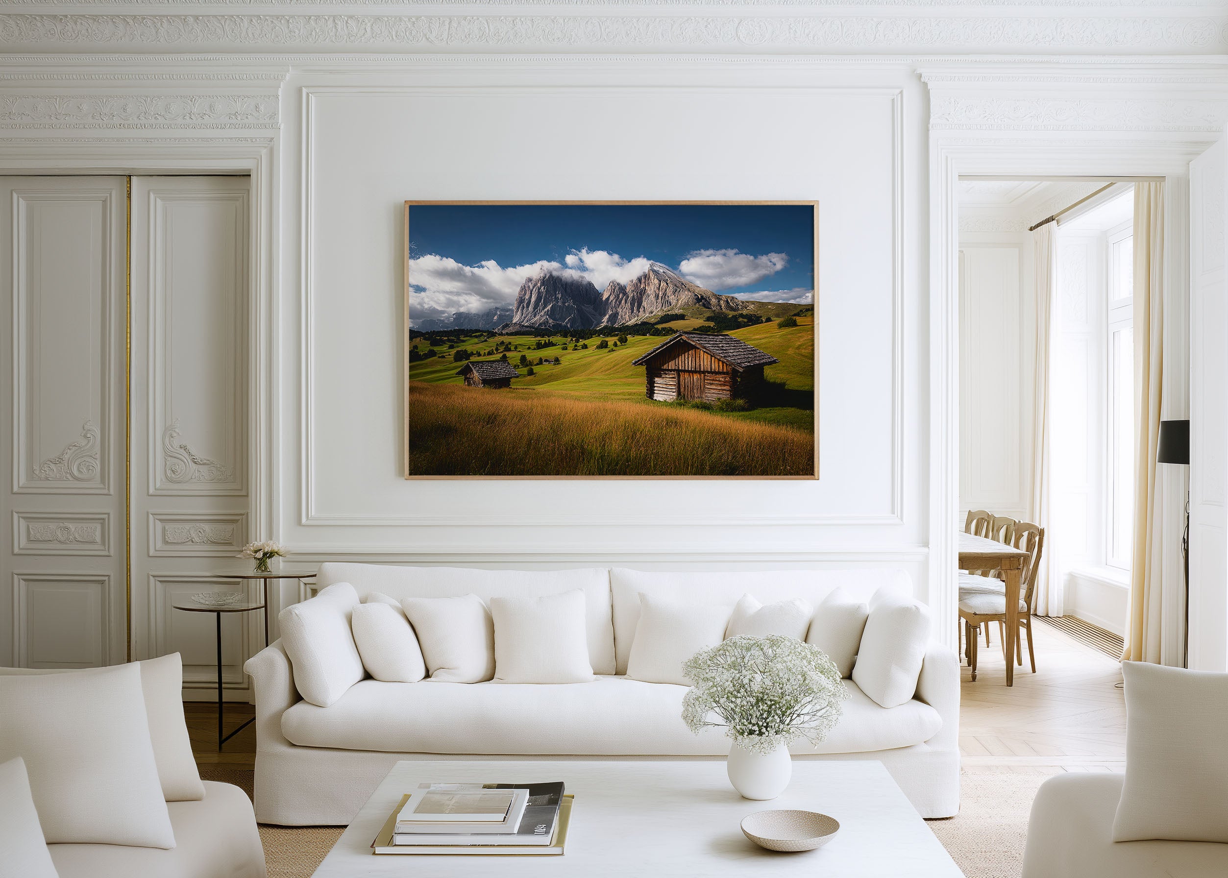 Alpe di Siusi Wooden Cabins Wall Art Print – Dolomites Alpine Meadow