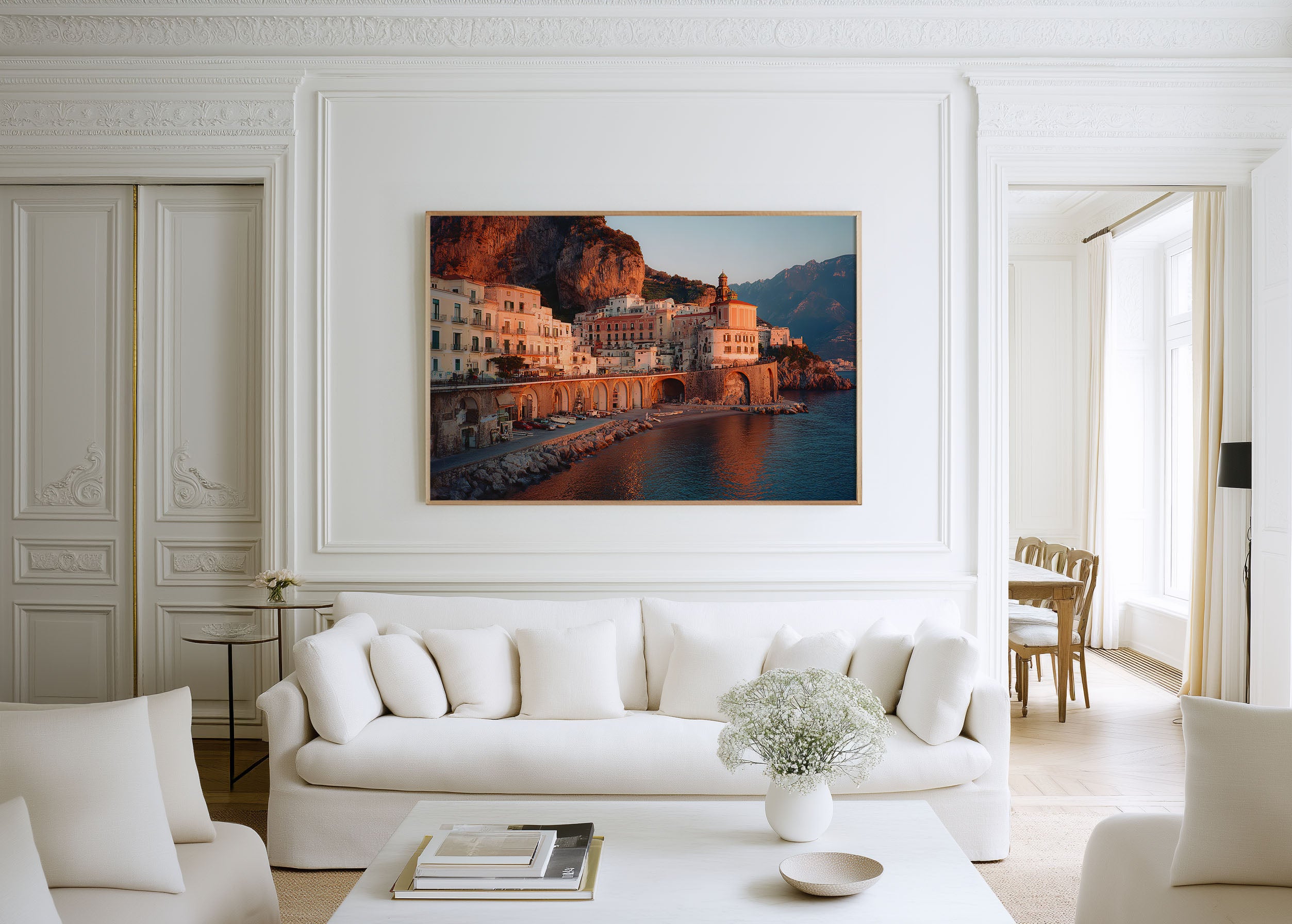 Amalfi Coast Atrani Italy Wall Art Print, Italian Coastal Village Sunset Landscape