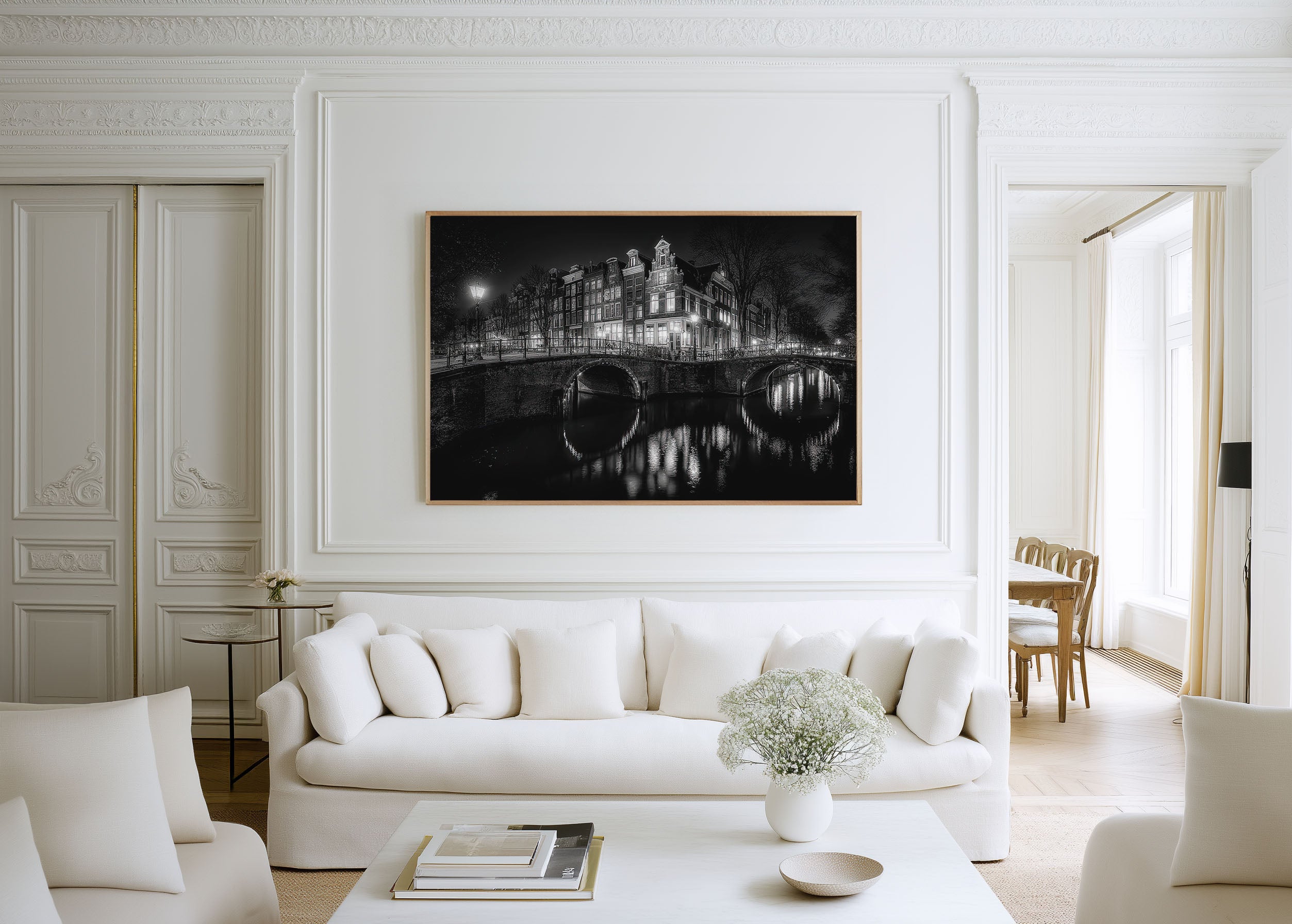 Amsterdam Canal Bridge Wall Art Print – Black and White Netherlands Photography