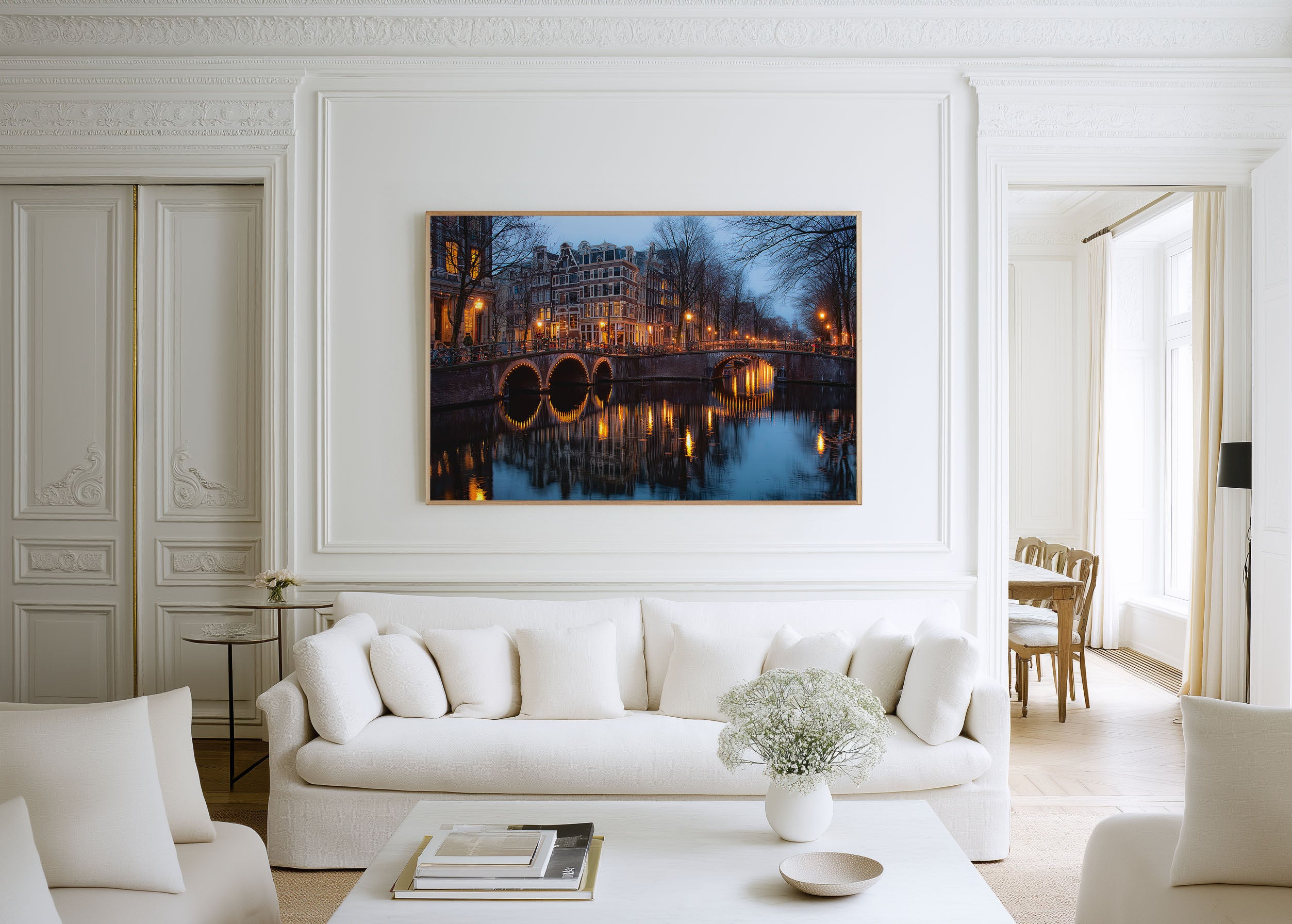 Amsterdam Canal Bridge Night Wall Art Print, Netherlands Cityscape