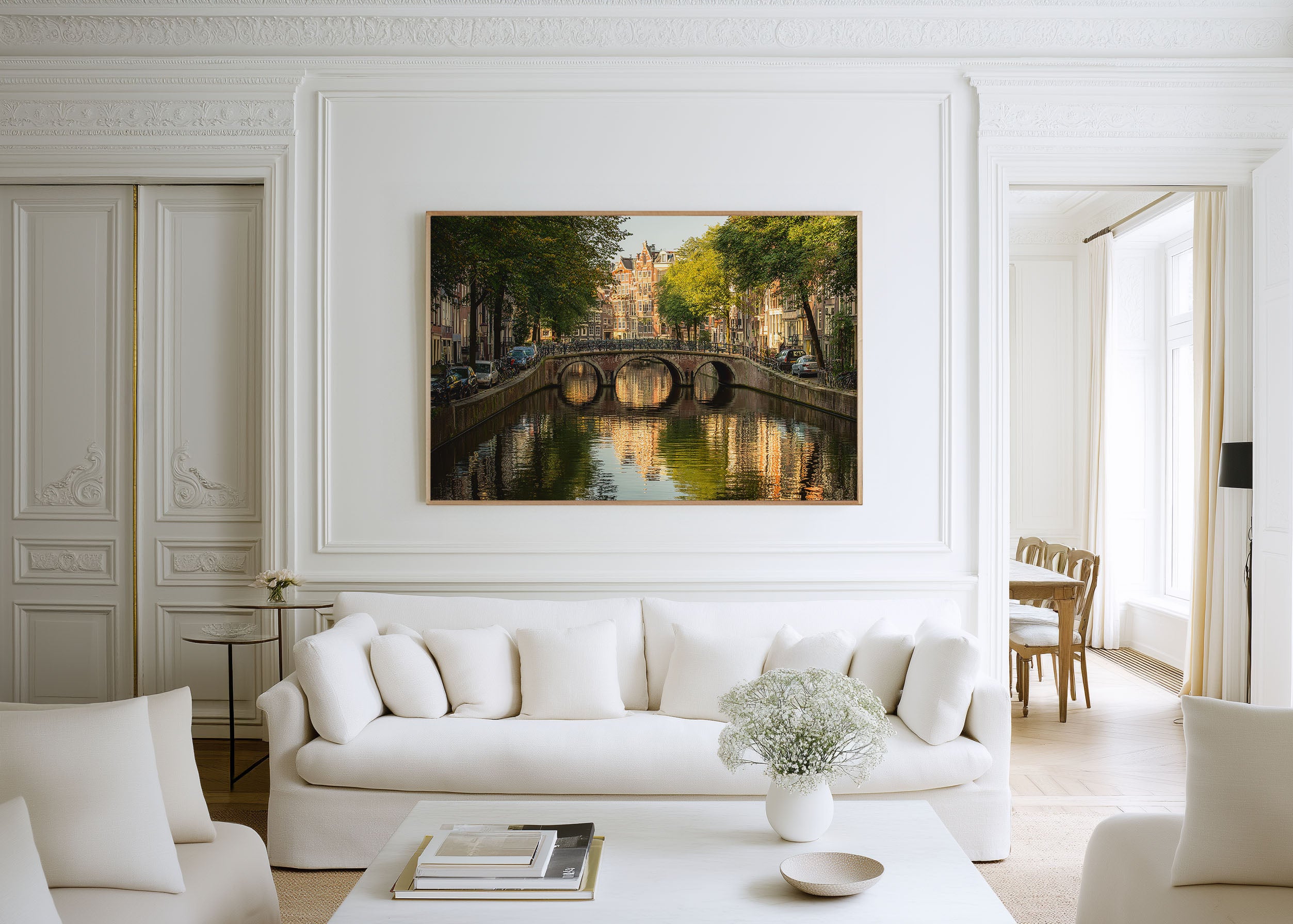 Amsterdam Canal Houses Wall Art Print, Netherlands Bridge Cityscape