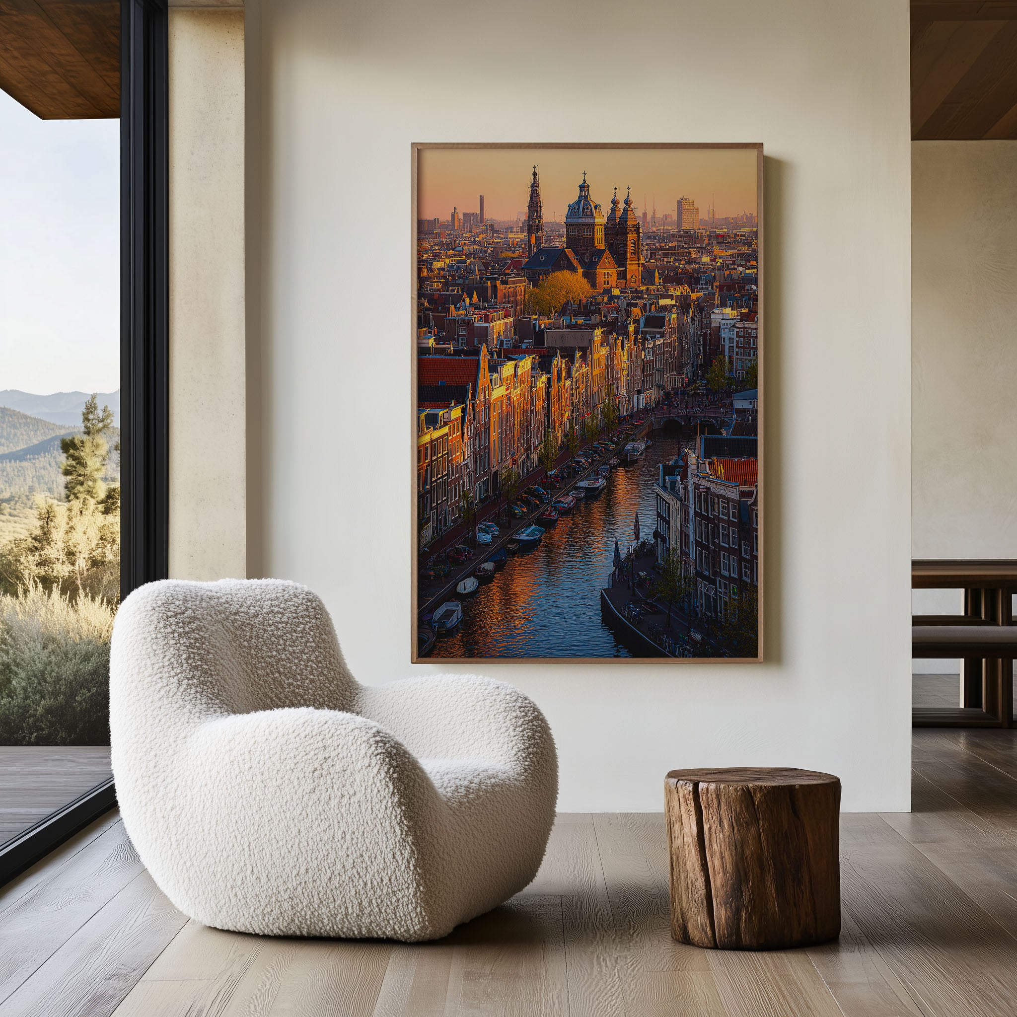 Amsterdam Canal House Sunset Wall Art | Oudezijds Voorburgwal Netherlands Golden Hour Print | Travel Photography Poster