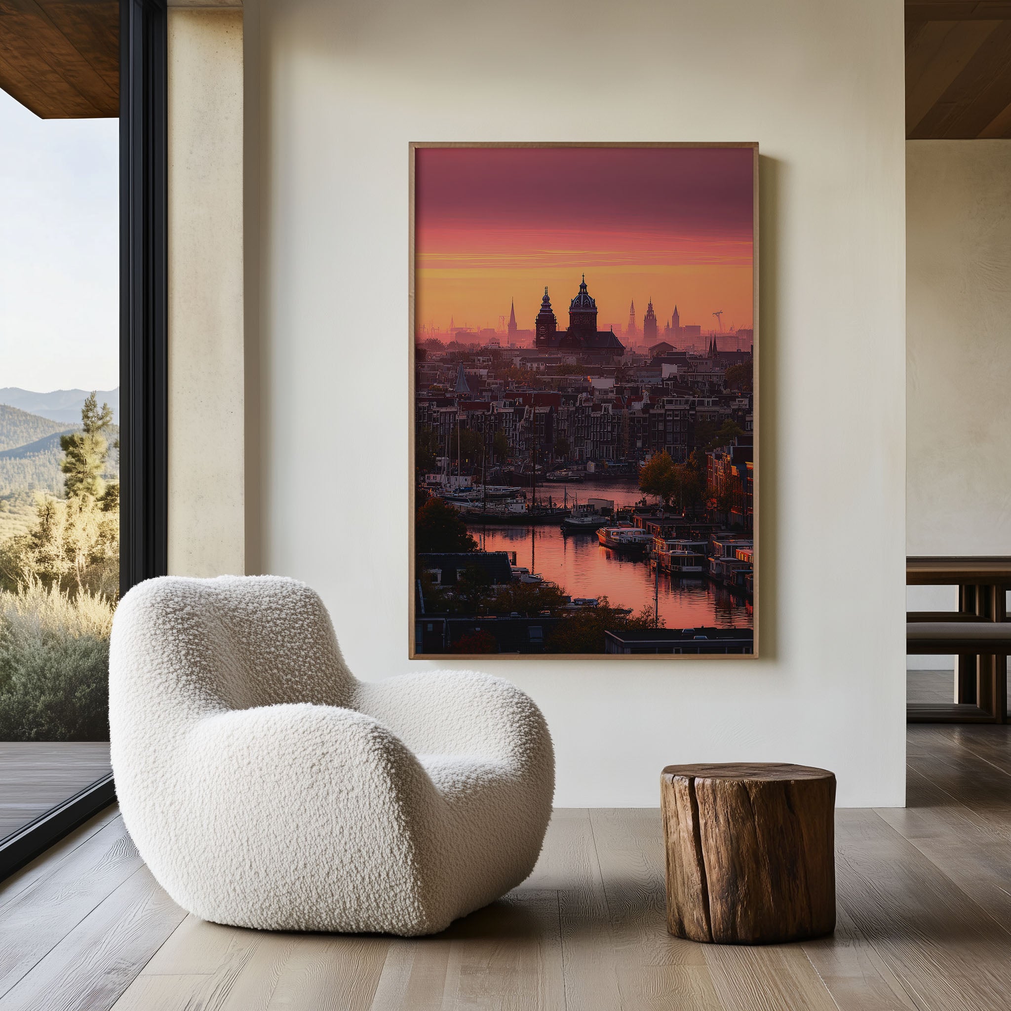 Amsterdam Canal Sunset Wall Art | Basilica of Saint Nicholas Netherlands Print | Travel Photography Poster