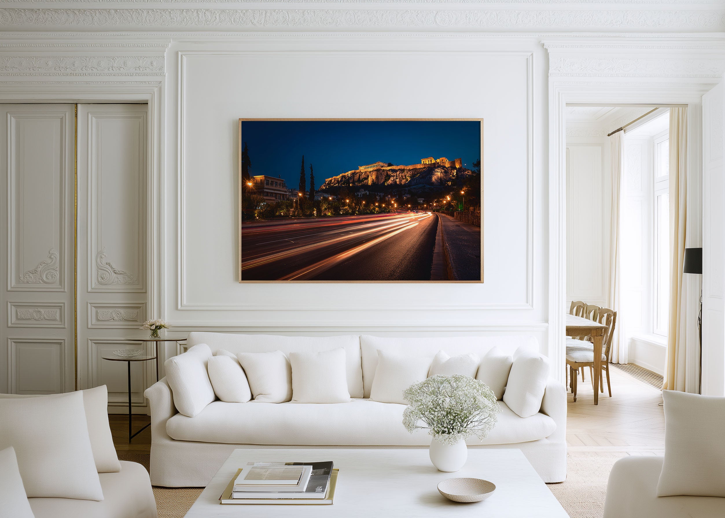Athens Acropolis Light Trails Wall Art Print, Greece Night Cityscape