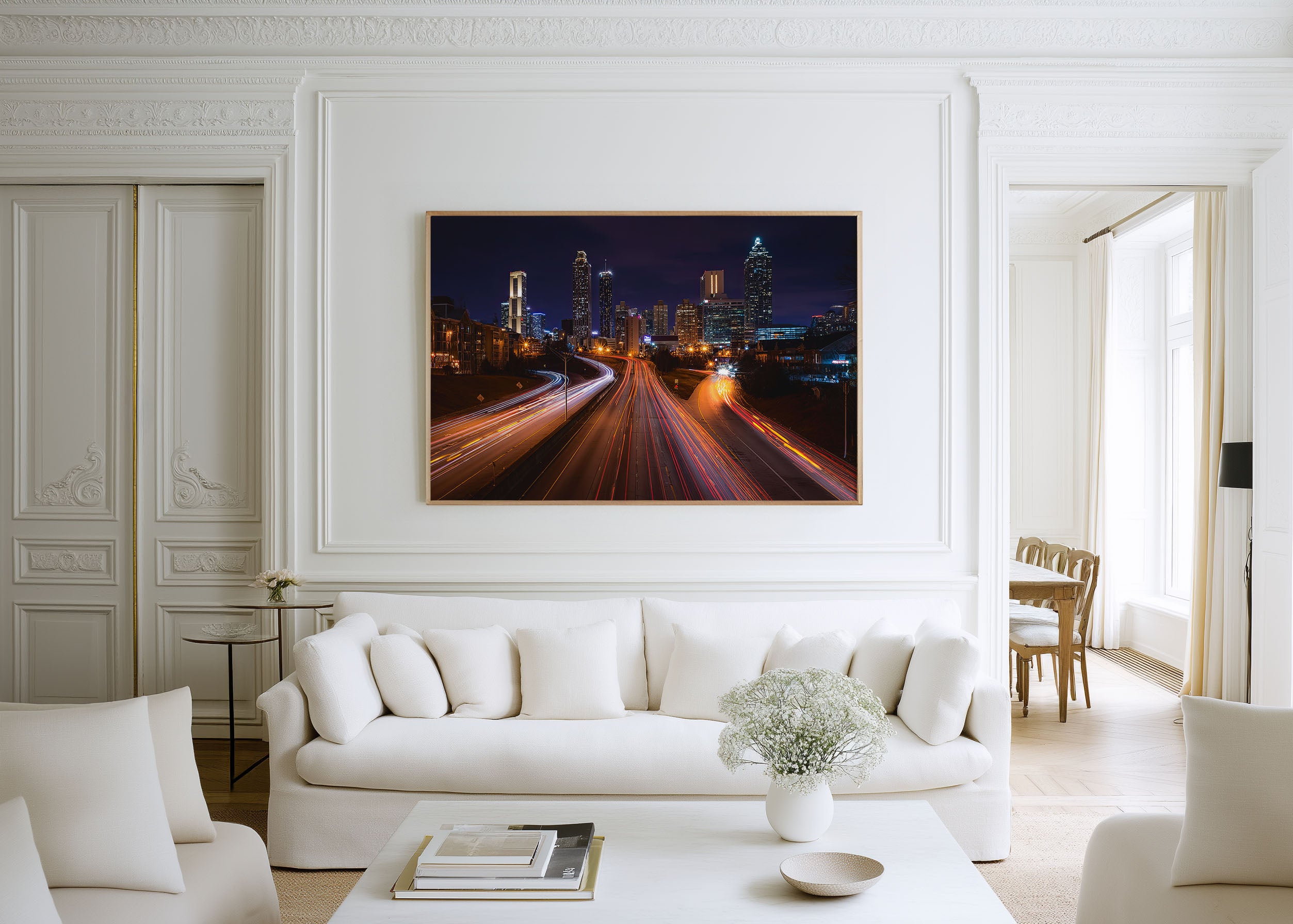 Atlanta Skyline Night Wall Art Print, Georgia City Light Trails