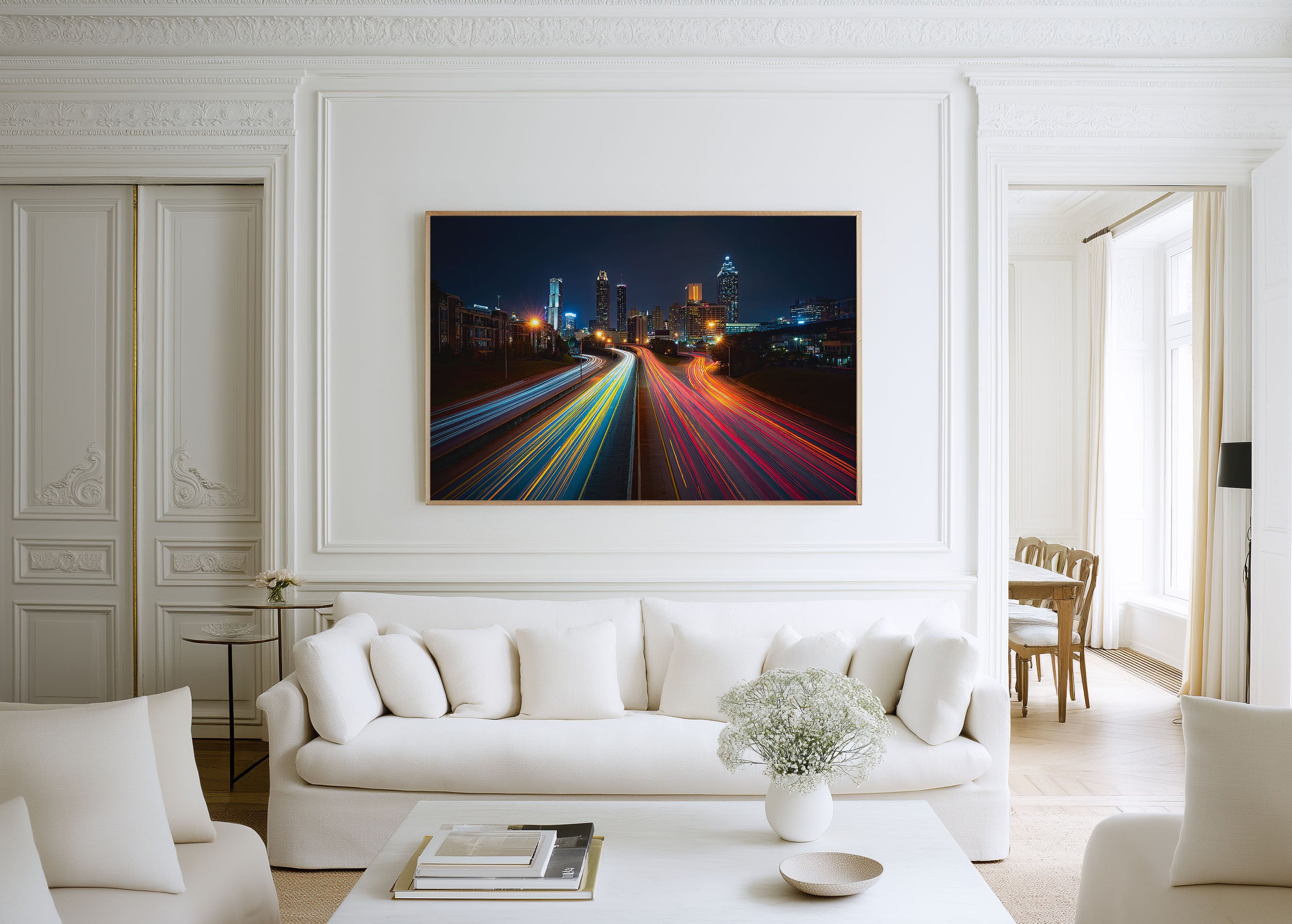 Atlanta Skyline Night Wall Art Print, Georgia City Light Trails