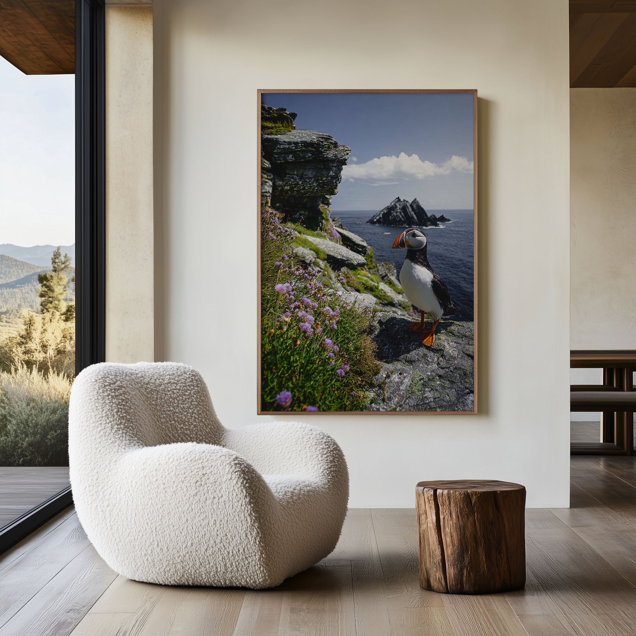 Atlantic Puffin Wall Art Print – Coastal Cliffside Wildlife Canvas & Framed Ocean Landscape Decor