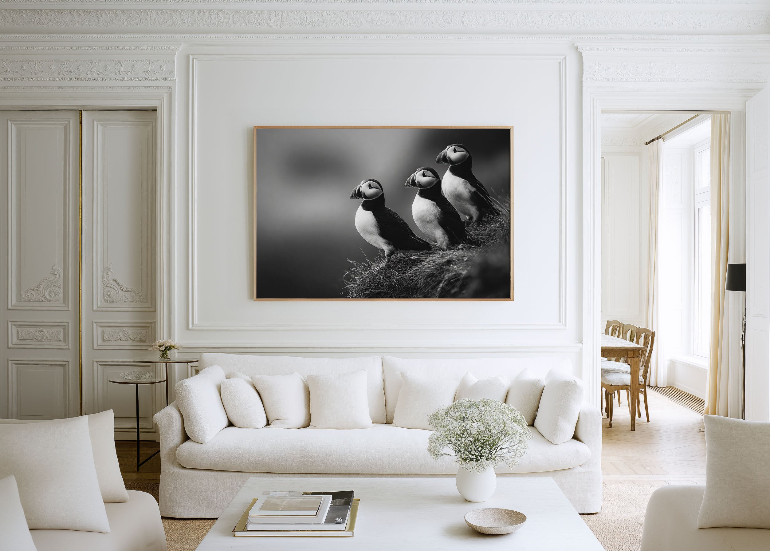 Atlantic Puffins Black & White Wildlife Wall Art