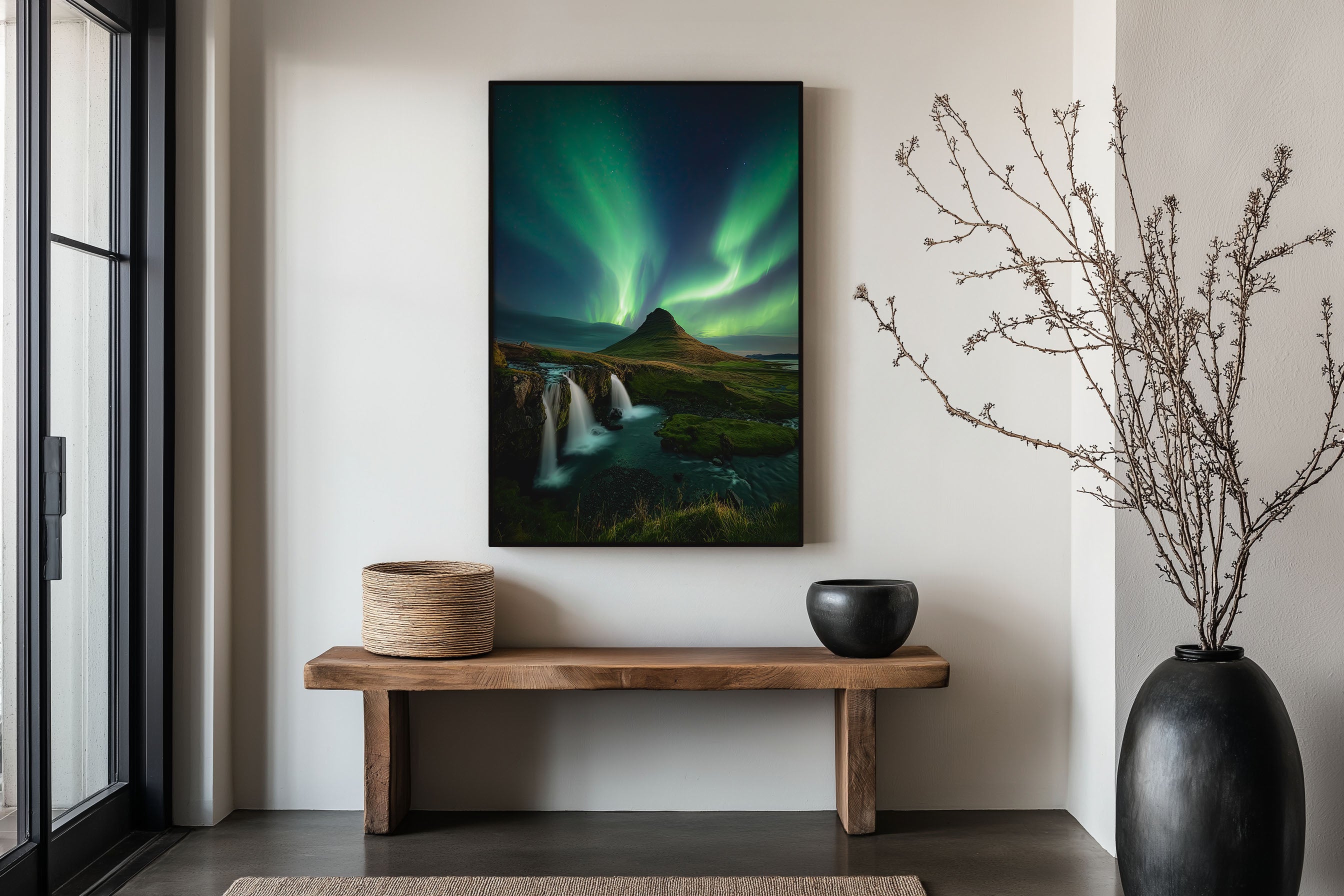Aurora Borealis Kirkjufell Iceland Wall Art Print | Northern Lights Waterfall Photography | Iceland Night Sky Poster