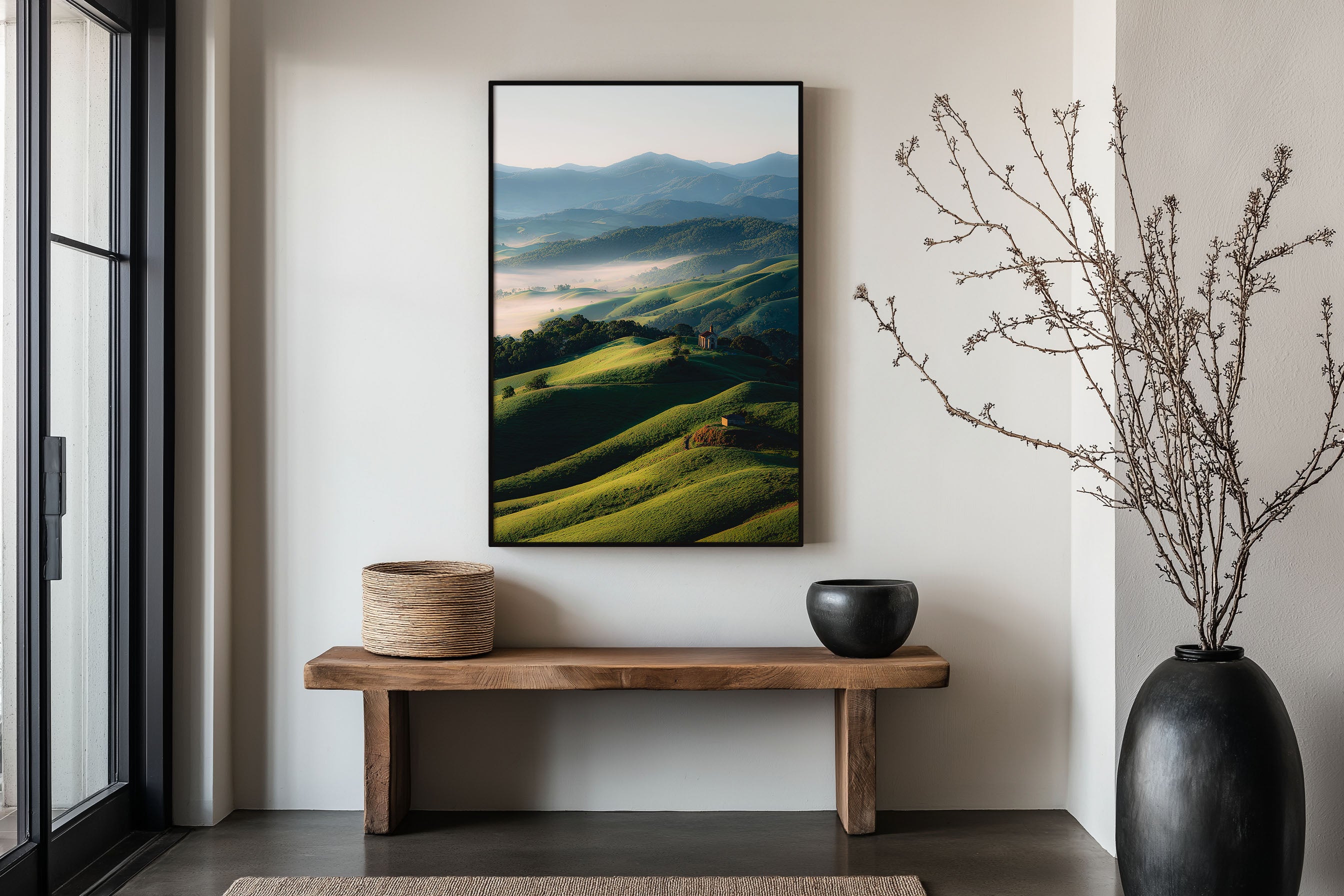 Australian Countryside Rolling Hills Print | New South Wales Green Hills Wall Art | Australian Rural Morning Mist Landscape Photography Poster