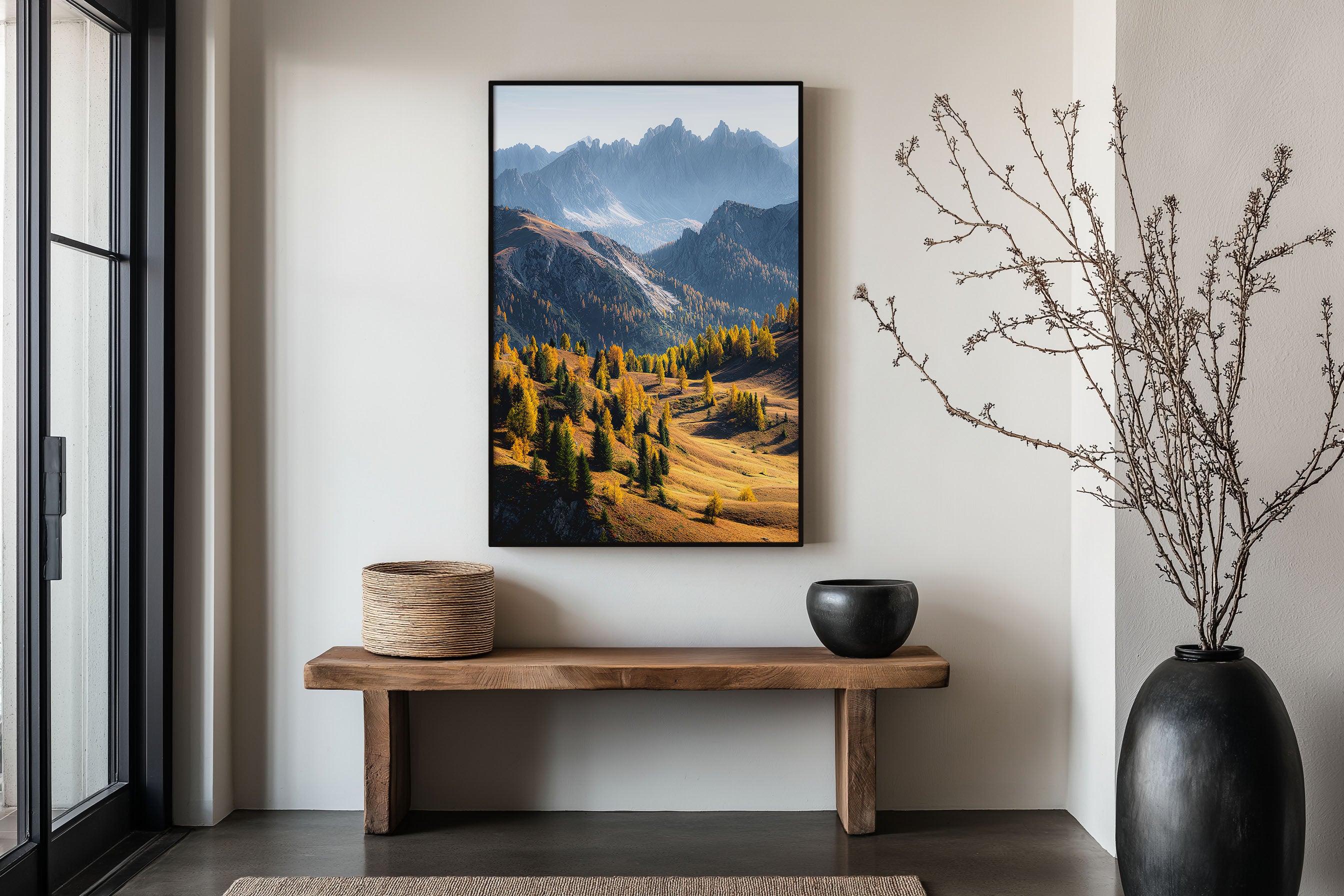 Golden Autumn Alps Print | Dolomites Mountain Pass Wall Art | Larch Meadow Landscape | Fall Photography Poster