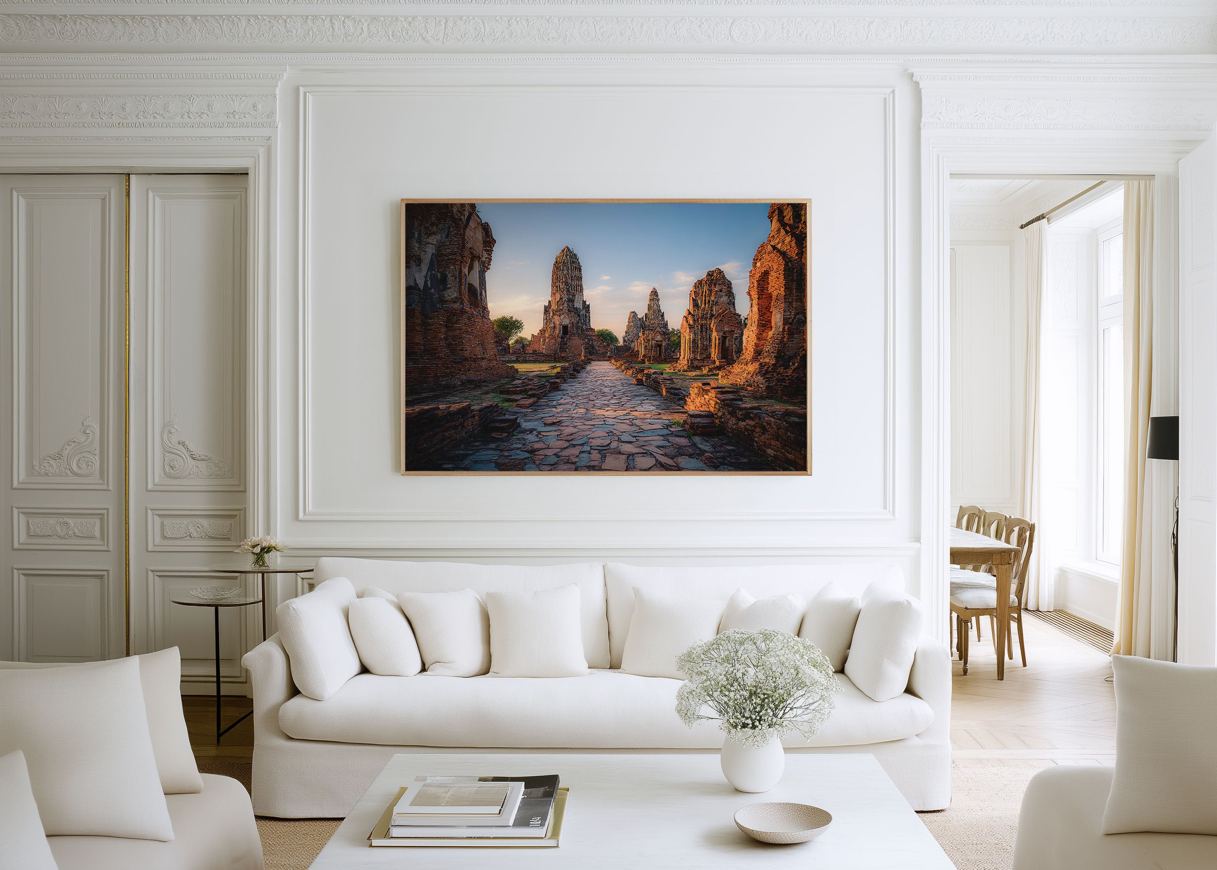 Ayutthaya Temple Ruins Wall Art Print – Thailand Historic Landscape Canvas