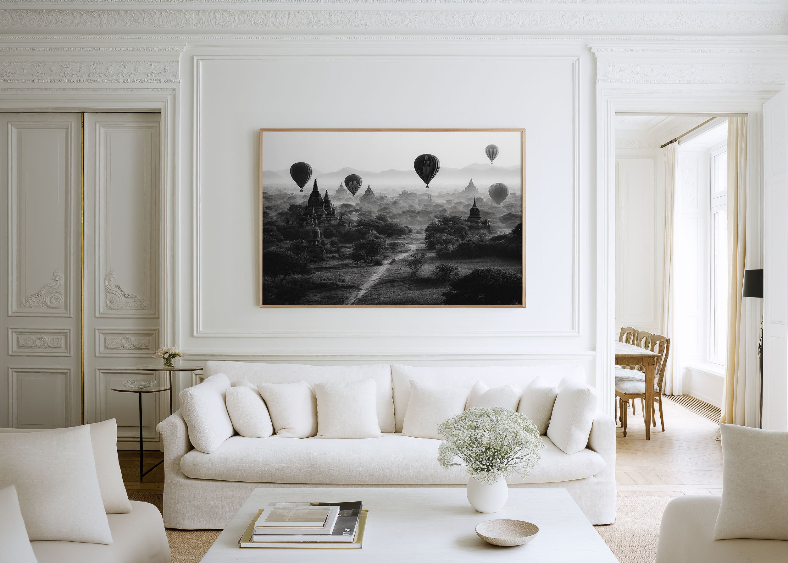 Bagan Hot Air Balloons Black & White Wall Art Print